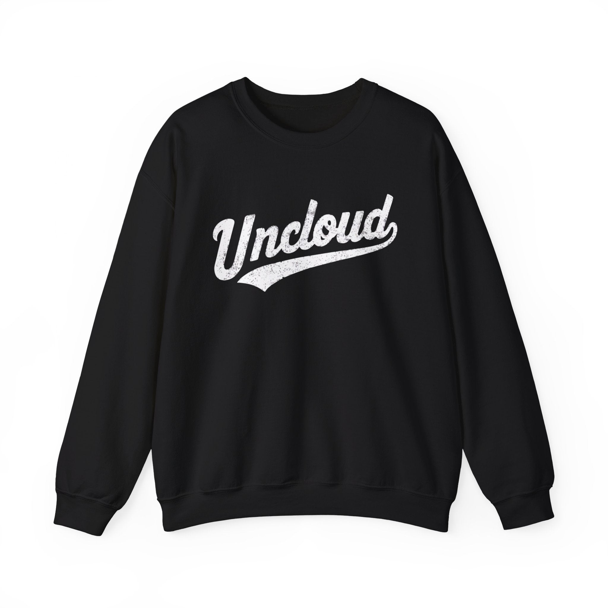 Black crewneck Uncloud - Sweatshirt with the word "Uncloud" printed in white, cursive-style font across the front, offering comfort and style that's cozy and warm.