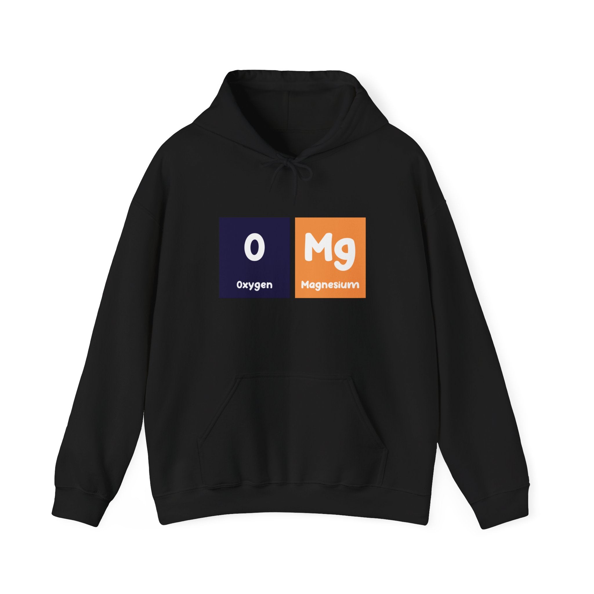 Experience ultimate comfort with our O-Mg - Hooded Sweatshirt, featuring a fashionable design that showcases the chemical symbols for Oxygen (O) and Magnesium (Mg) on the front.