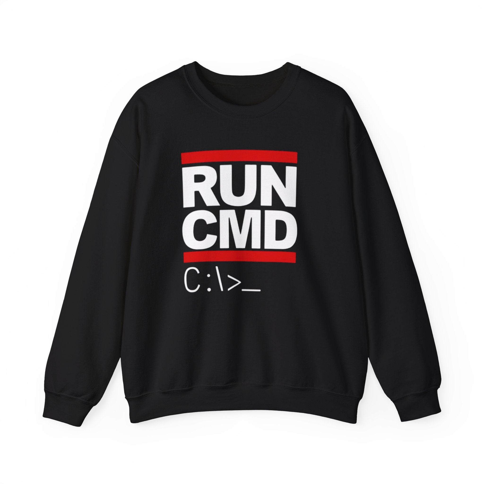 A RUN CMD - Sweatshirt offering ultimate comfort, featuring "RUN CMD" in bold white and red letters with "C:\>" below it.