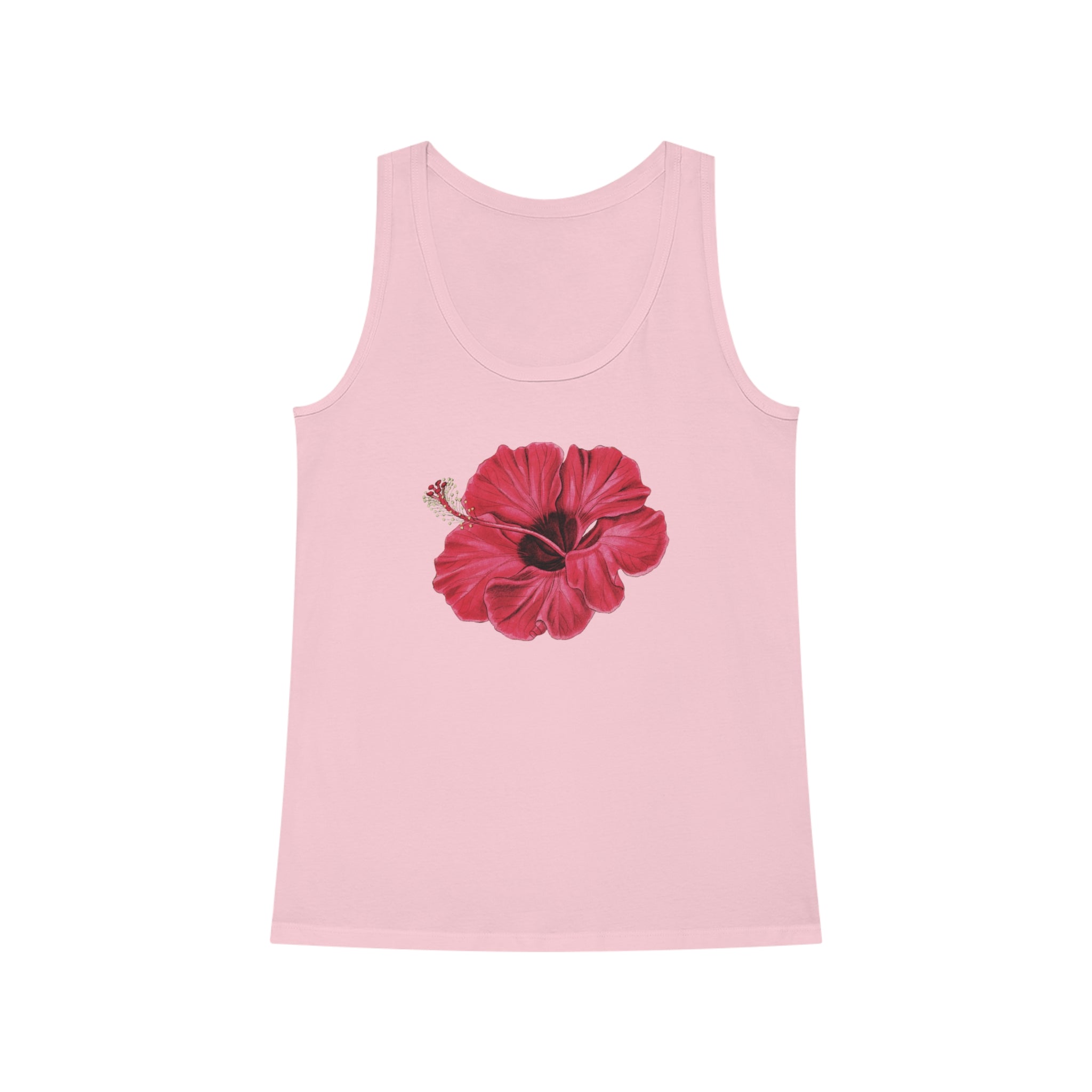 A pink Flower Red Tank Top with a hibiscus flower on it.