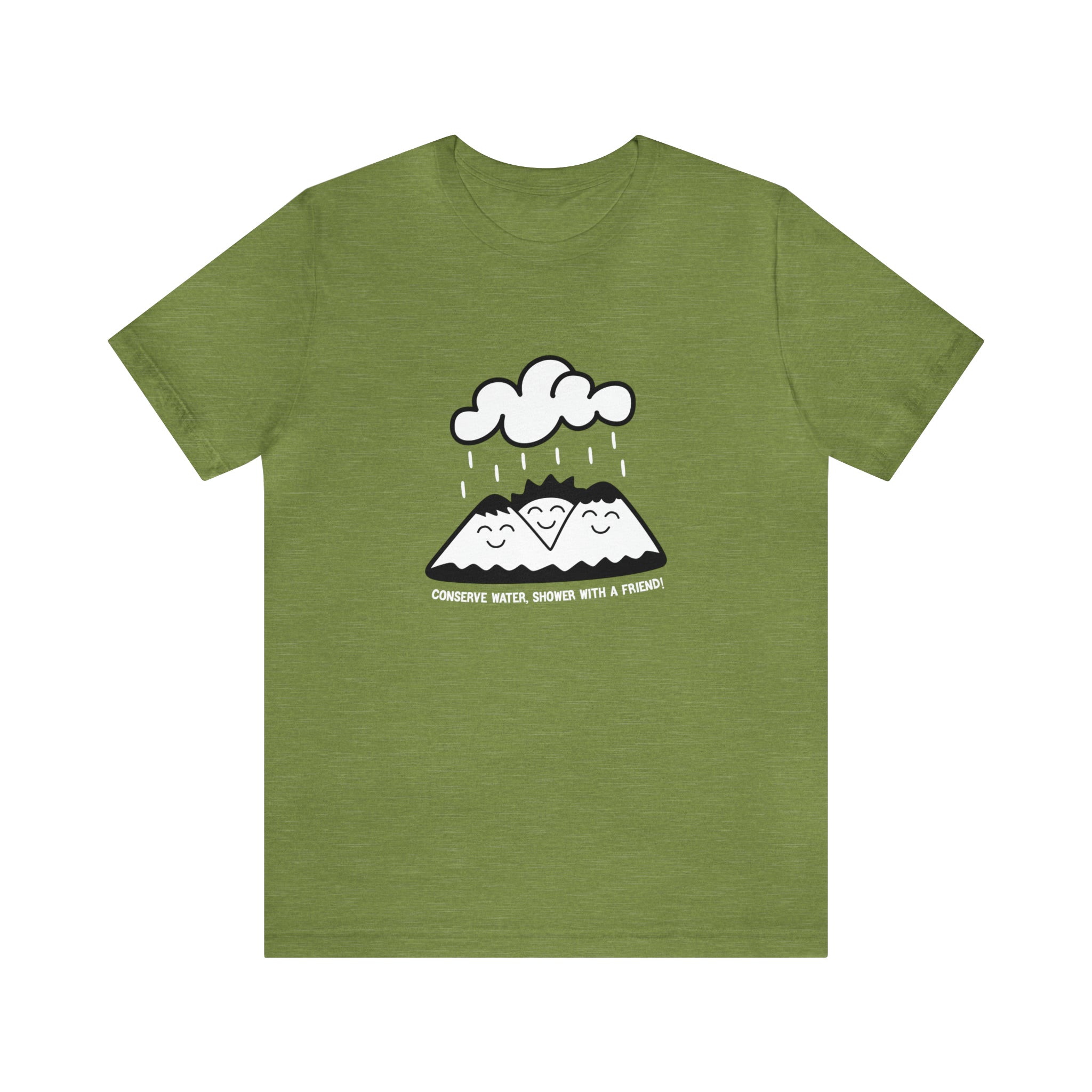 A Conserve Water Shower with a Friend T-shirt with a cloud design.