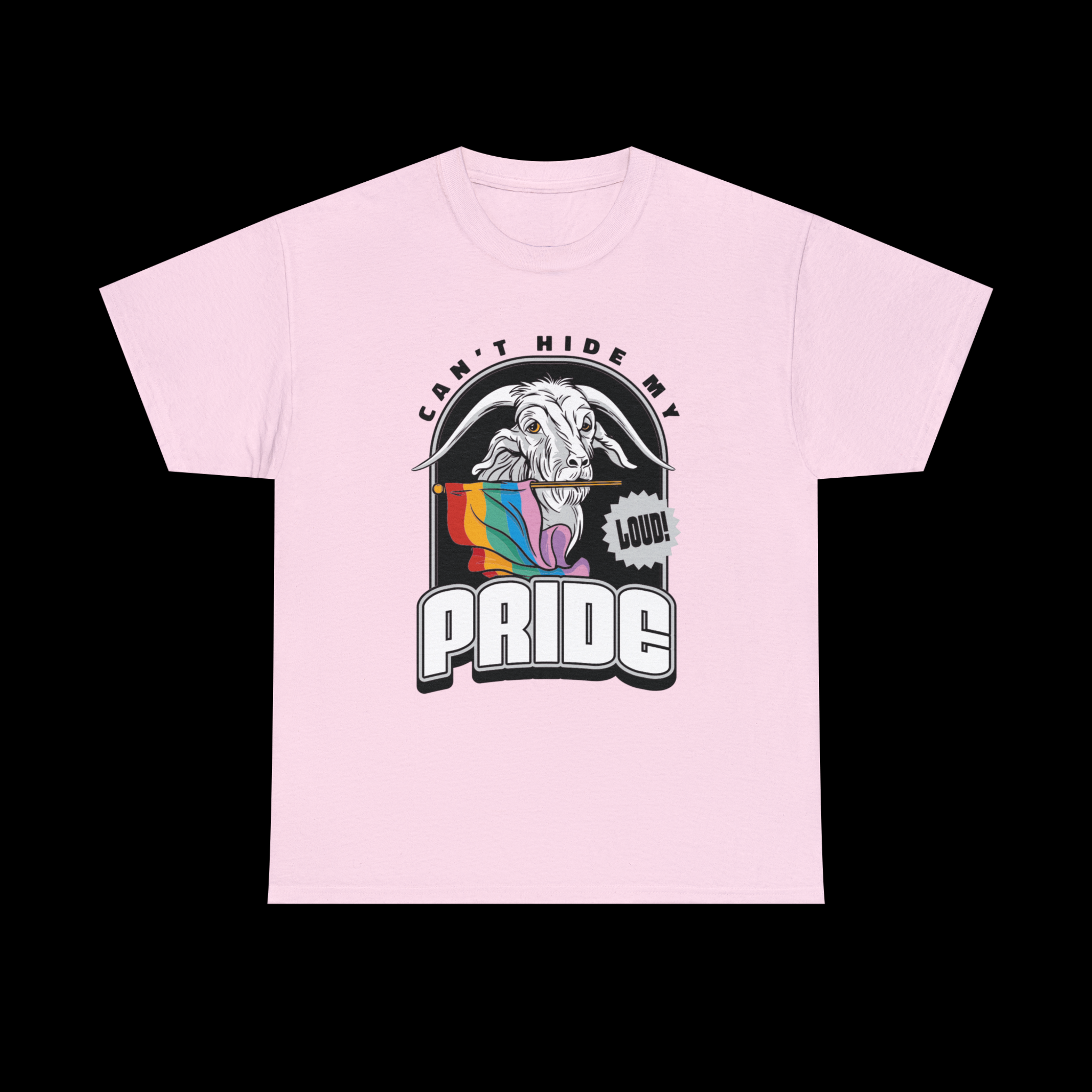A Can't Hide My Pride t-shirt by Printify with an image of a unicorn and a rainbow.