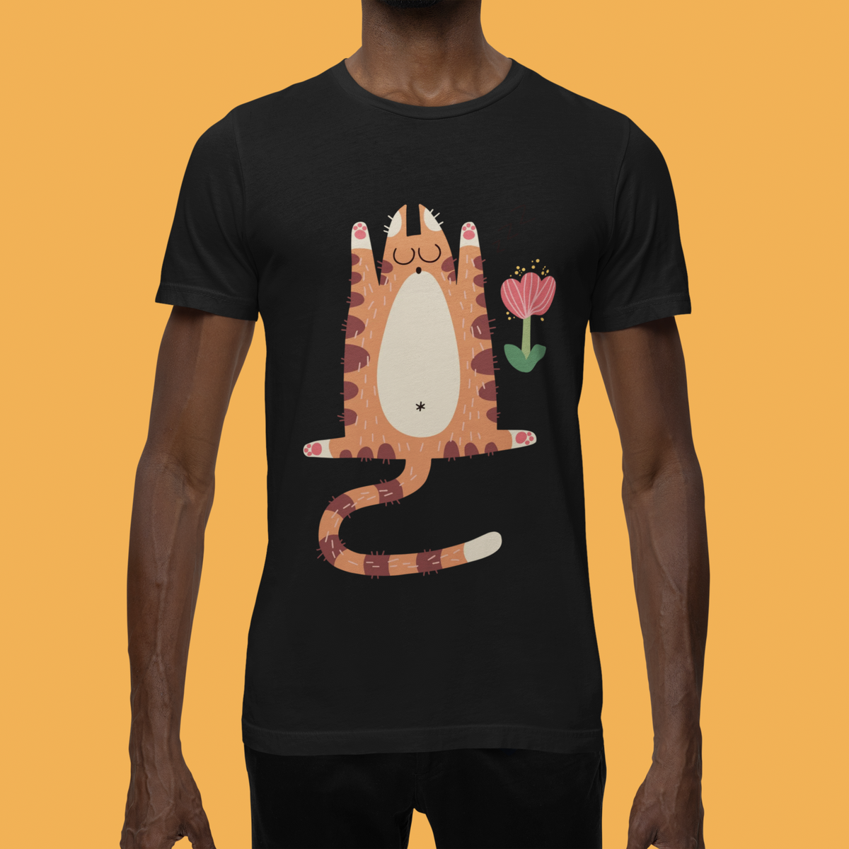 "You Make Me Go ZZZ" sleepy cat t-shirt in black, man wearing it, funny gift for cat lovers