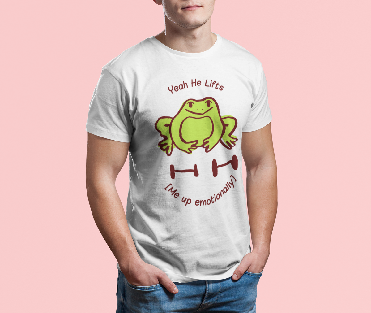 Yeah He Lifts T print tee front view