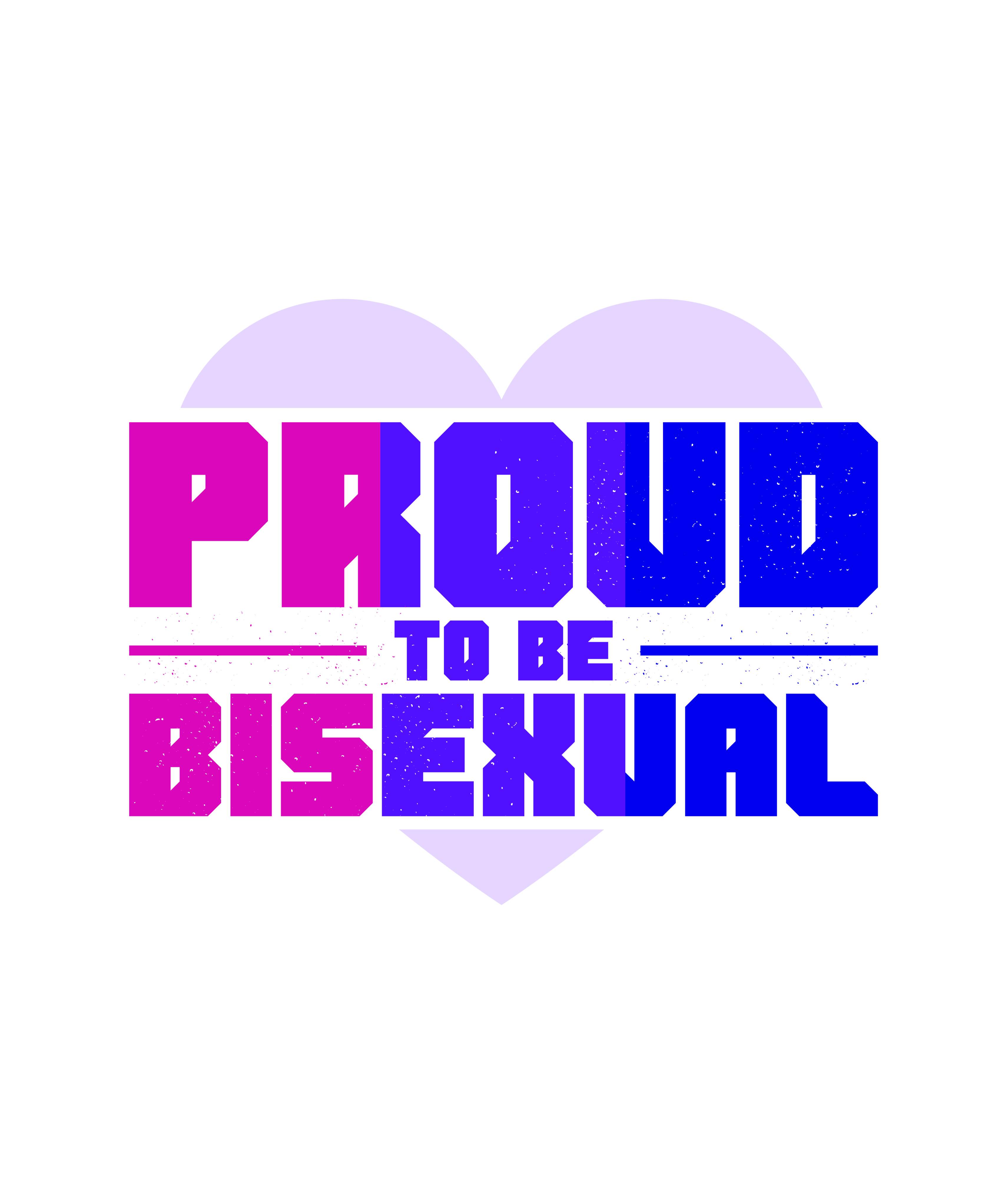 A blue and pink Proud to Be Bi T-Shirt with LGBTQ+ text on a white T-shirt.