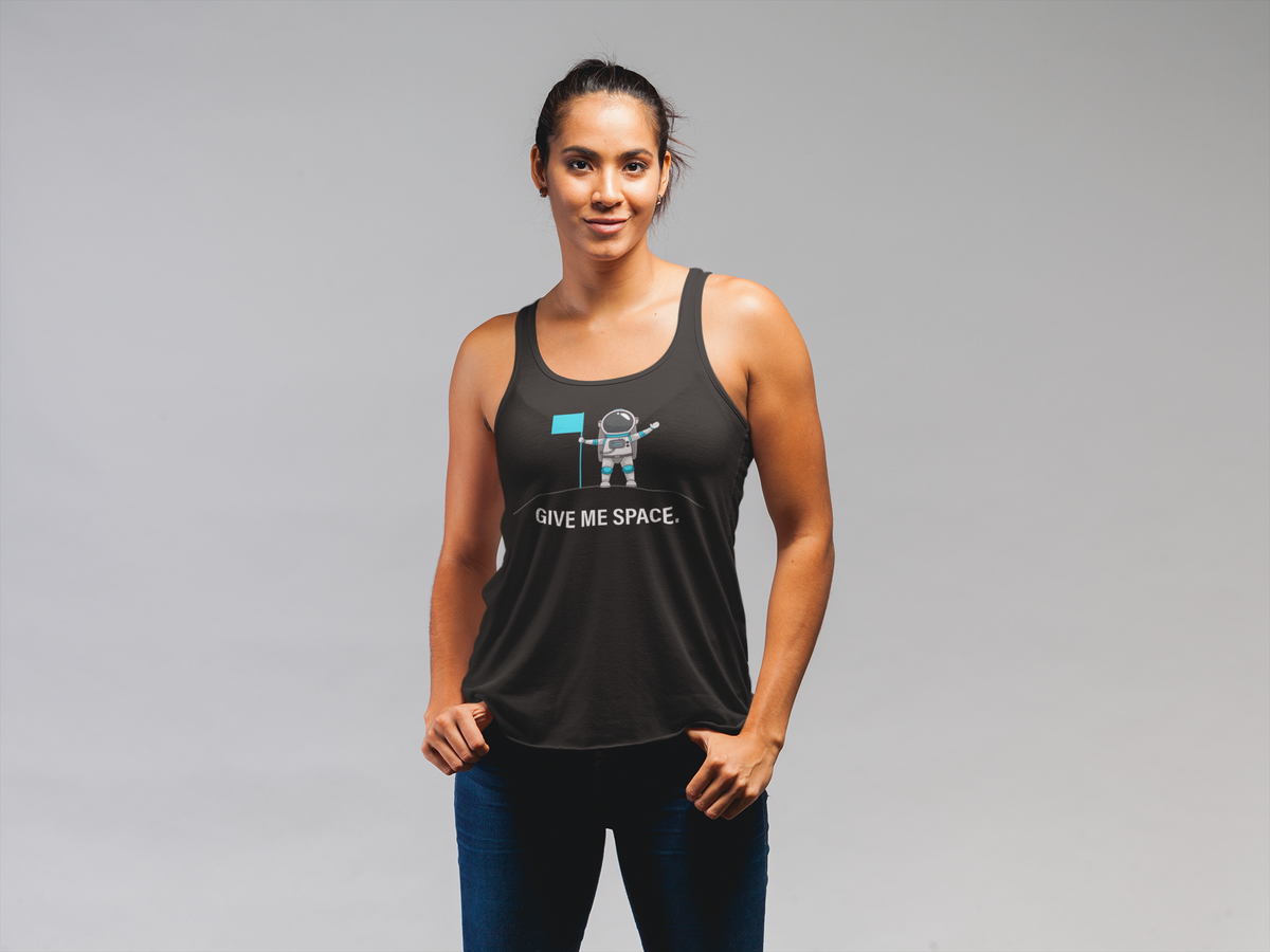 Give Me Space Women's Racerback Tank | Funny Introvert Space Graphic Tank Top | Gift for Her | Geekpsters