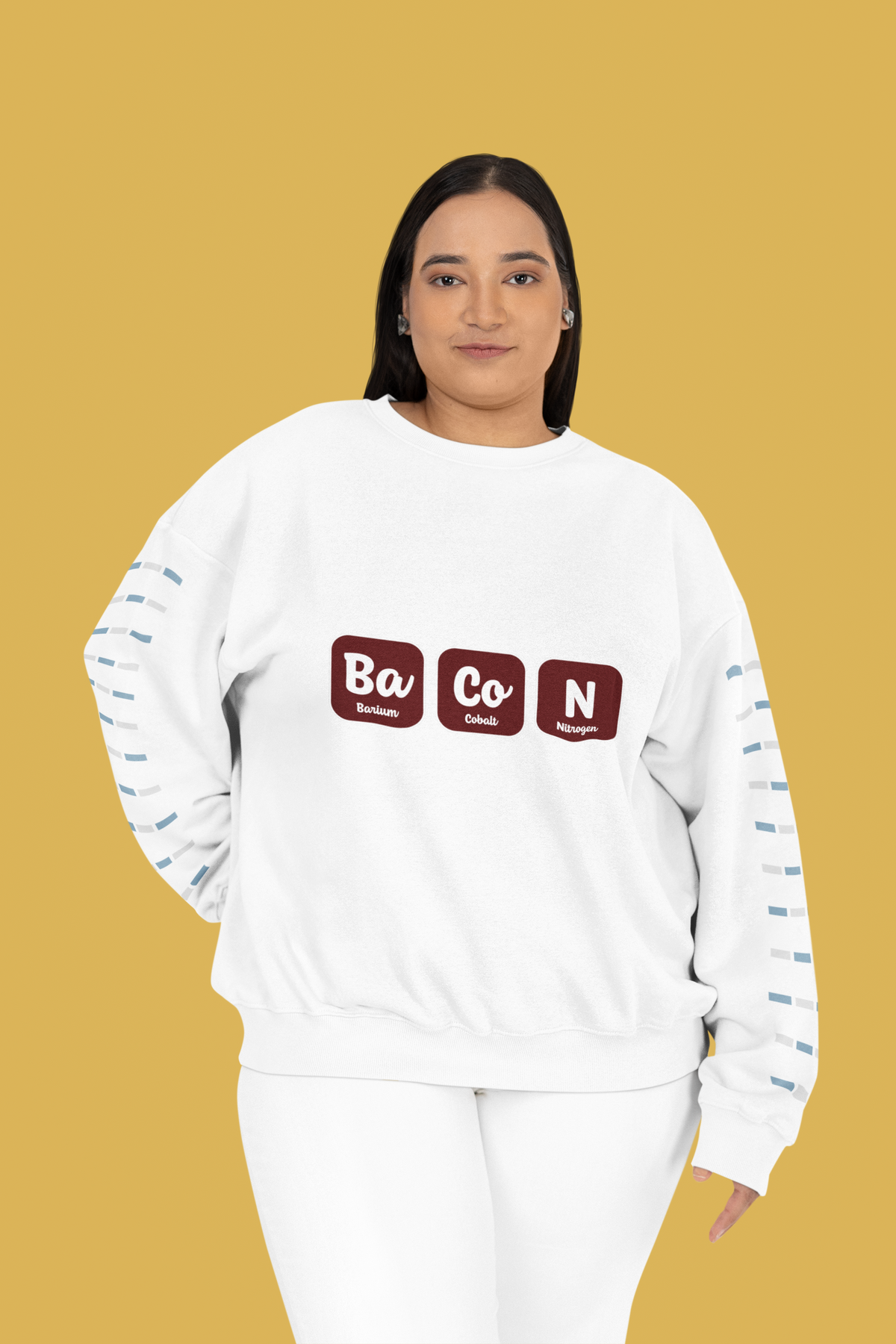 Ba-Co-N Crewneck Sweatshirt | Funny Periodic Table Bacon Pun Fleece | Science Humor Gift | Geekpsters