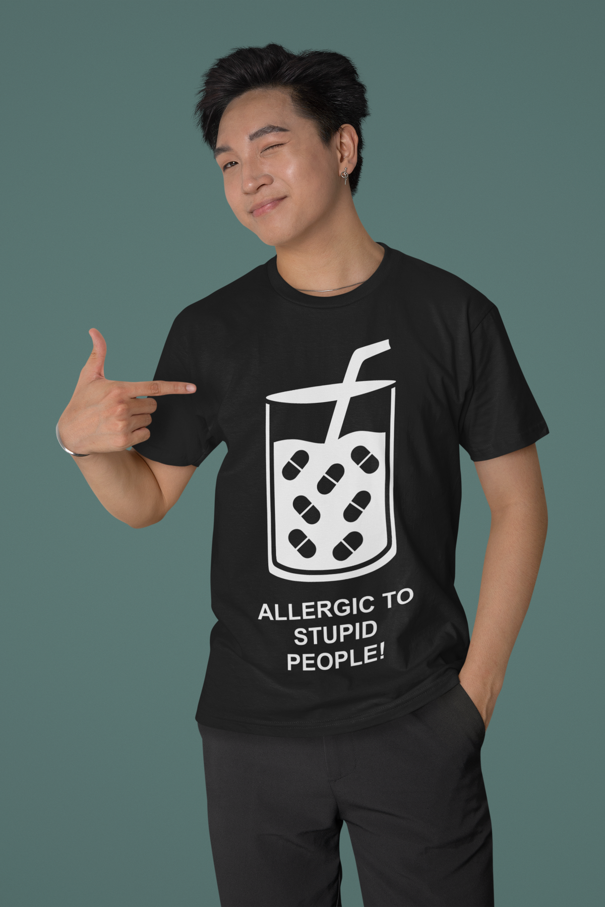 Allergic to Stupid People T tee detail close up