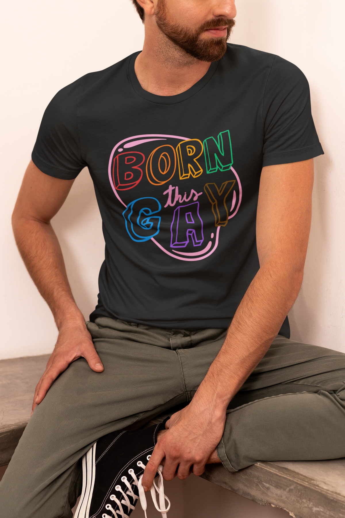 Born This Gay T-Shirt | Funny Gay Pride Graphic Tee | LGBTQ+ Gift | Geekpsters
