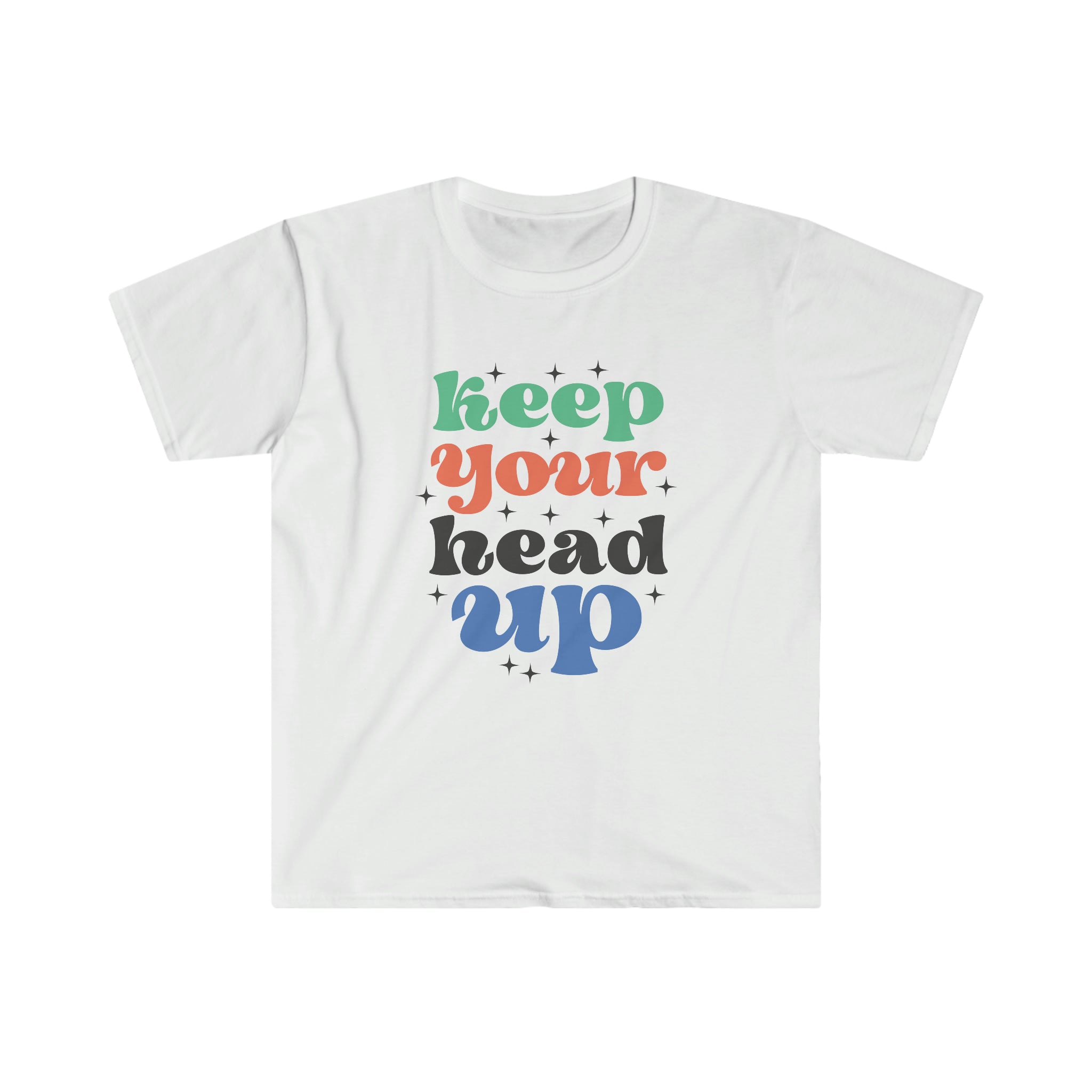 A white "Keep Your Head Up" t-shirt.