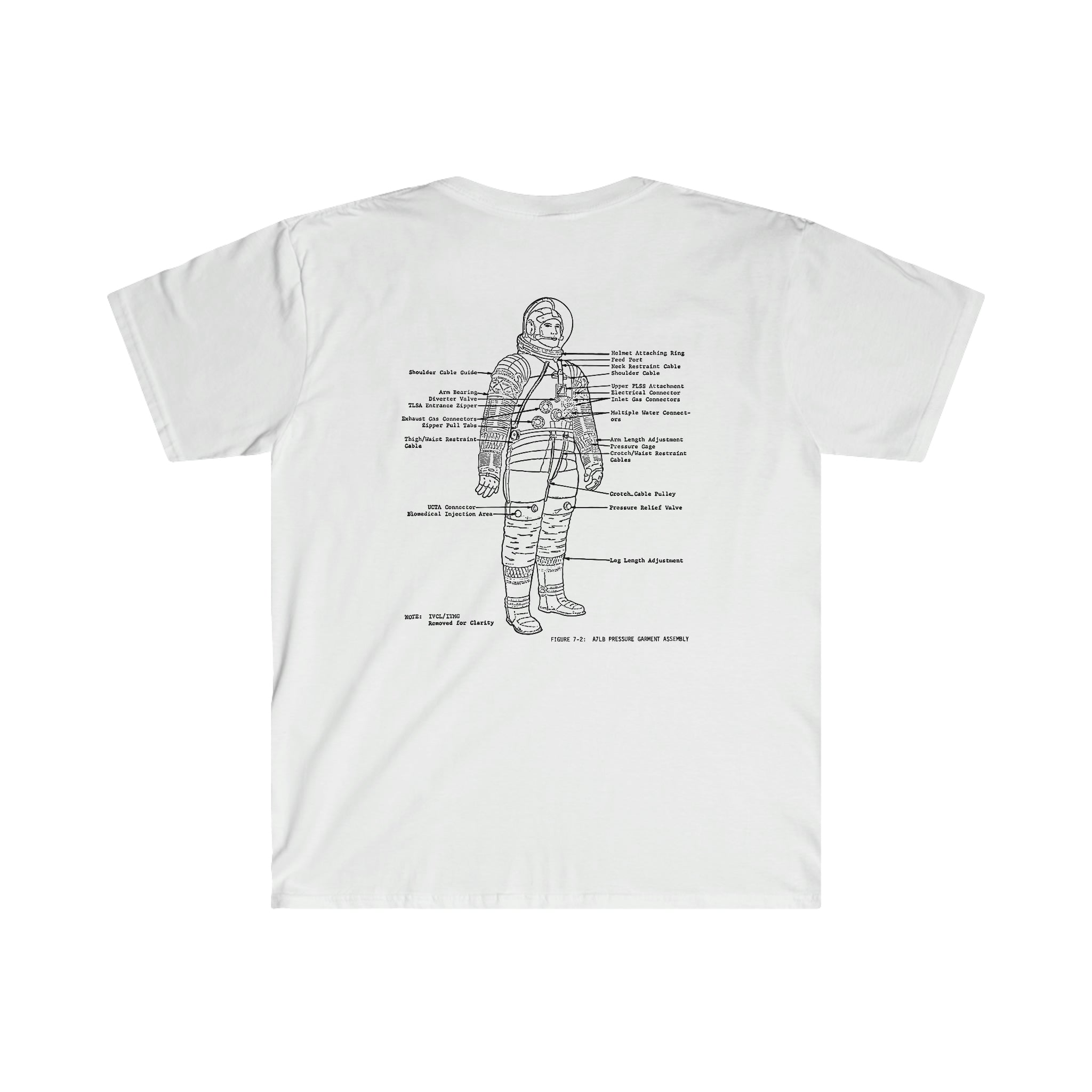 A white Save Me From Space T-Shirt depicting an illustration of a space suit, perfect for space enthusiasts or those seeking to save themselves from the vastness of outer space.