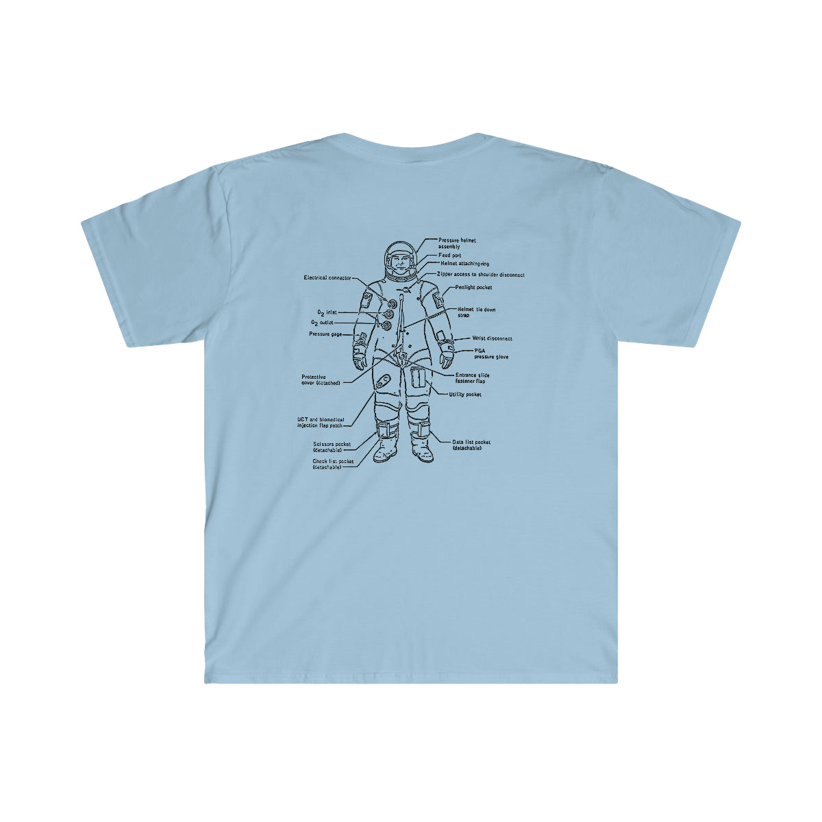 A blue cotton Getting Ready to Love Again T-Shirt with a drawing of an astronaut on the back.