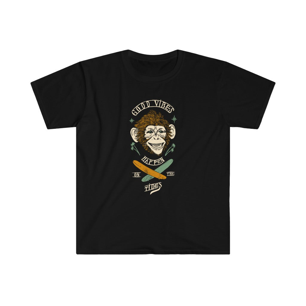 A black Good Vibes monkey T-shirt for those looking for good vibes.