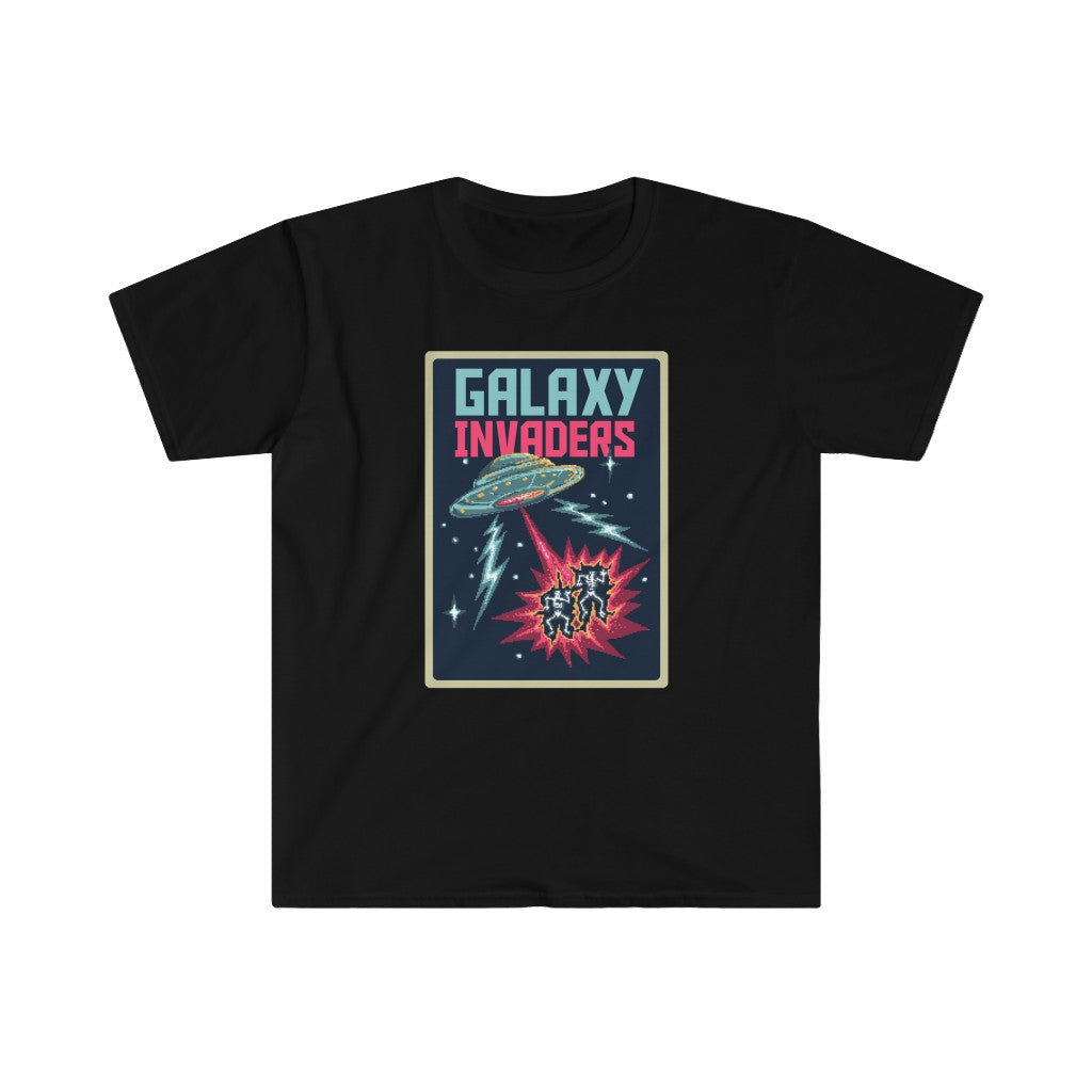 A Pixel Galaxy invaders T-Shirt featuring the design of Galaxy Invaders.