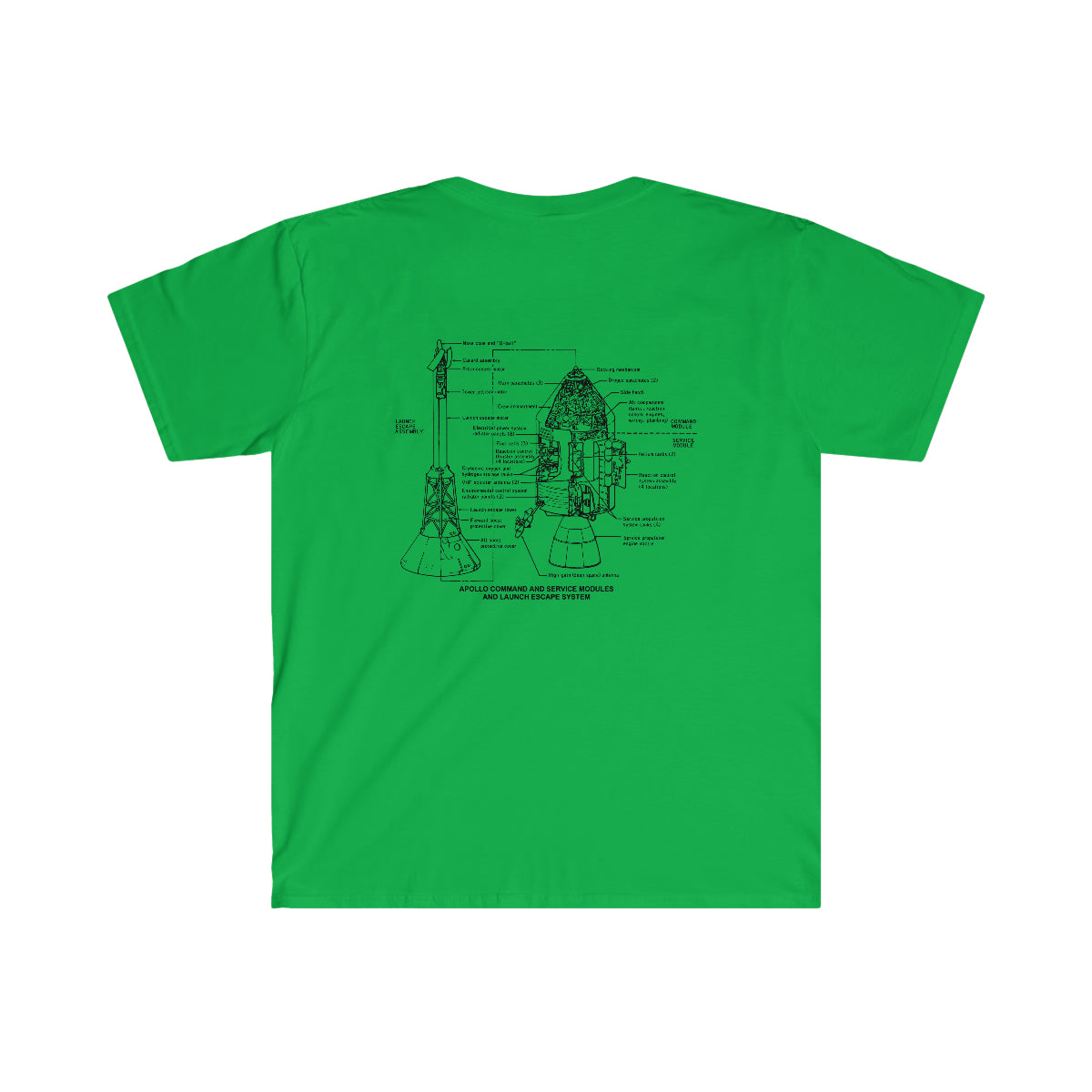A historic Apollo Command & Service Module T-Shirt with a drawing on it inspired by the Apollo space program.