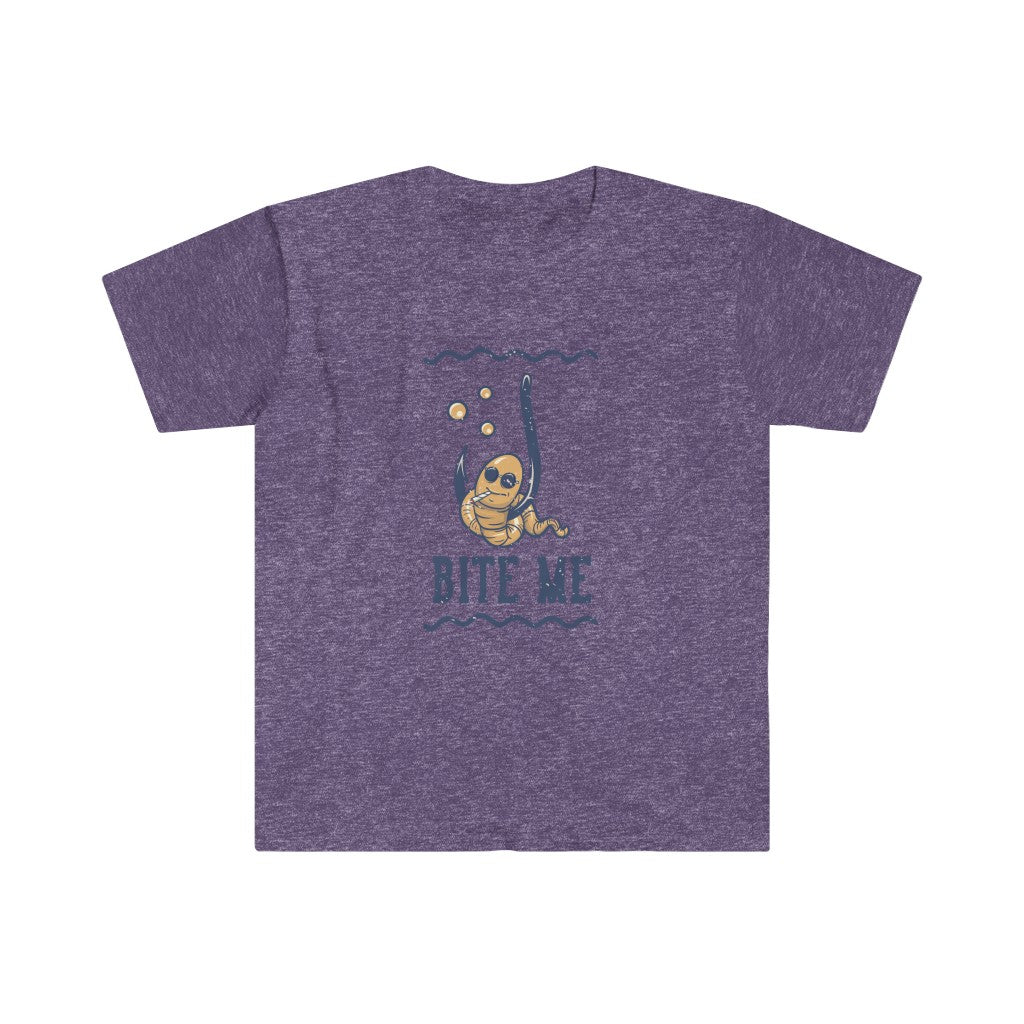 A playful Bite Me T-shirt featuring an image of a sloth hanging from a tree.