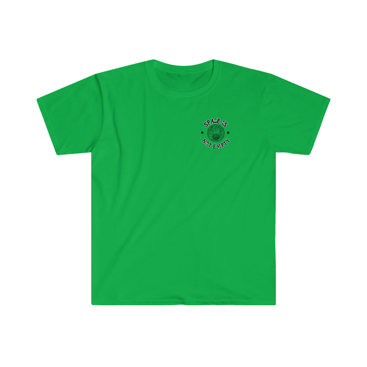 A Stages of Landing T-Shirt with a green flower print on it.