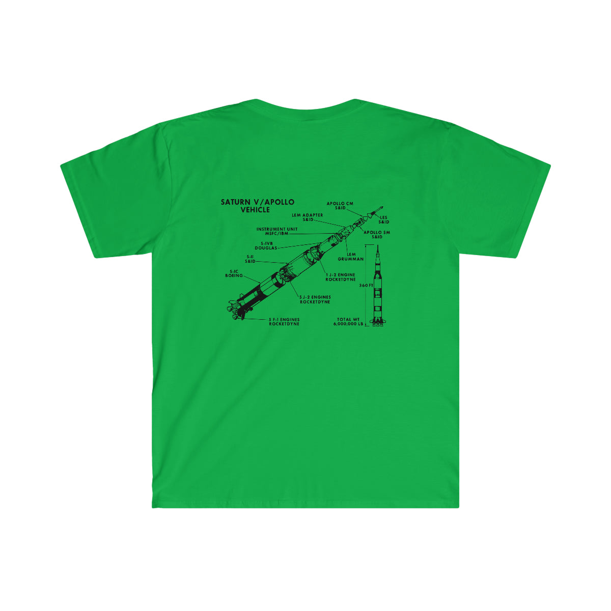 A green Saturn / Apollo Vehicle T-Shirt with a Saturn diagram on it.