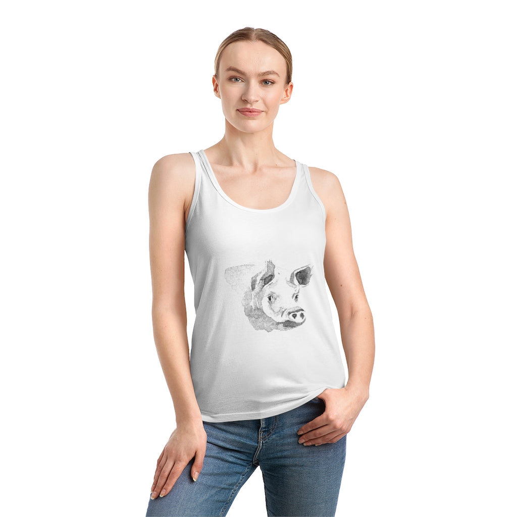 A Pig Women's Dreamer Tank Top organic cotton featuring a drawing of a skull, perfect for summertime comfort.