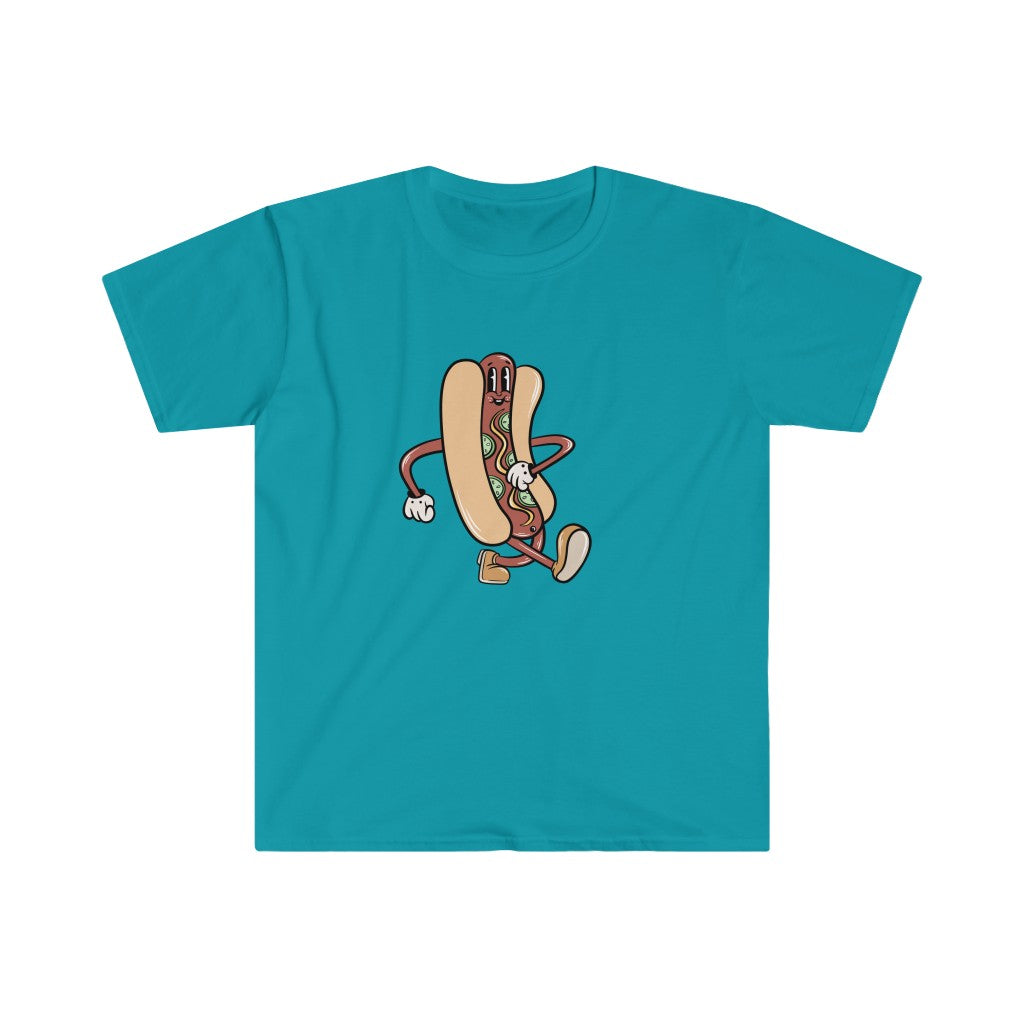 A children's t-shirt featuring a Hotdog Cartoon T-Shirt design.