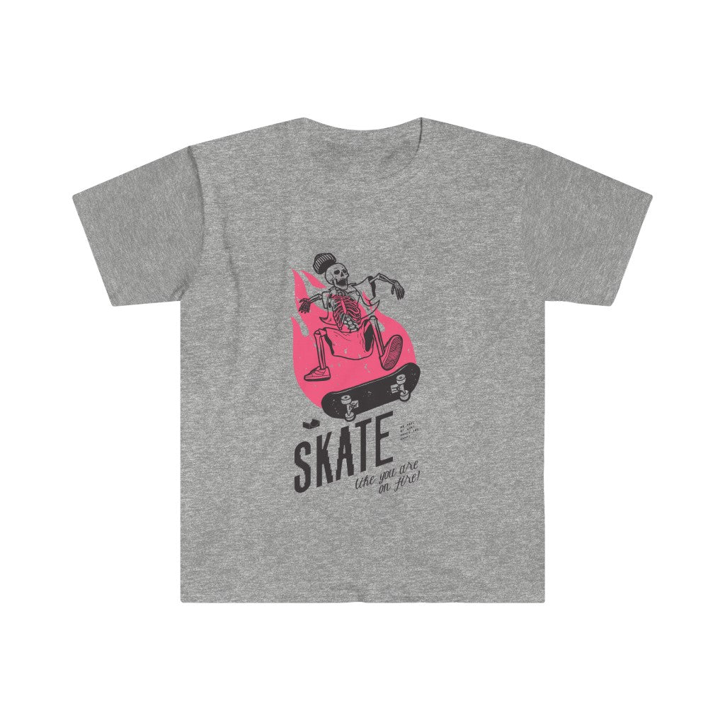 A Skeleton Skate T-shirt featuring an image of a skateboarder riding a skateboard.