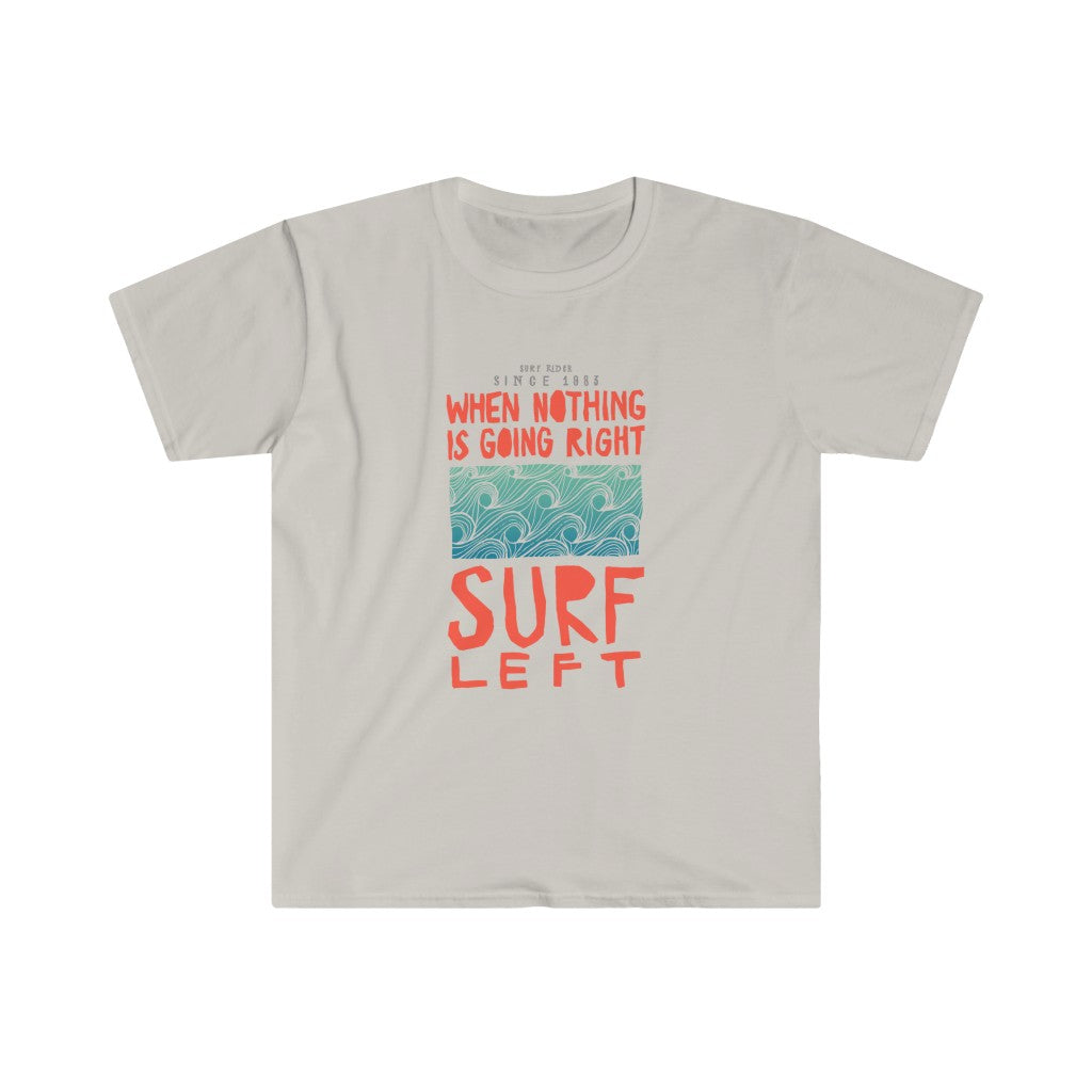 A SURF LEFT T-Shirt with waves that says surf left.