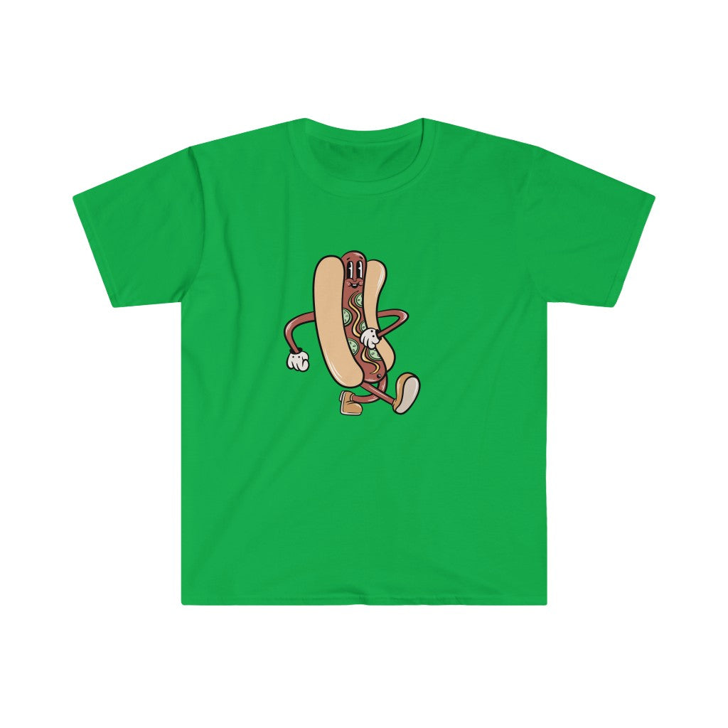 A Hotdog Cartoon T-Shirt is featured on this green t-shirt.