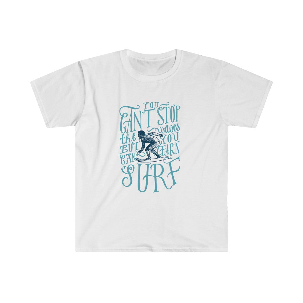 A white Can't Stop Surfing t-shirt with the words 'fantasy surf' on it by One Tee Project.