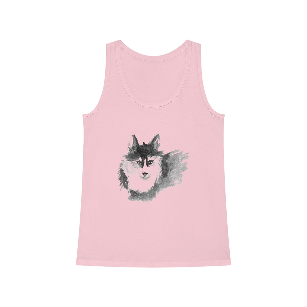 A Wolf Women's Dreamer Tank Top T-Shirt featuring a stylish image of a husky dog.