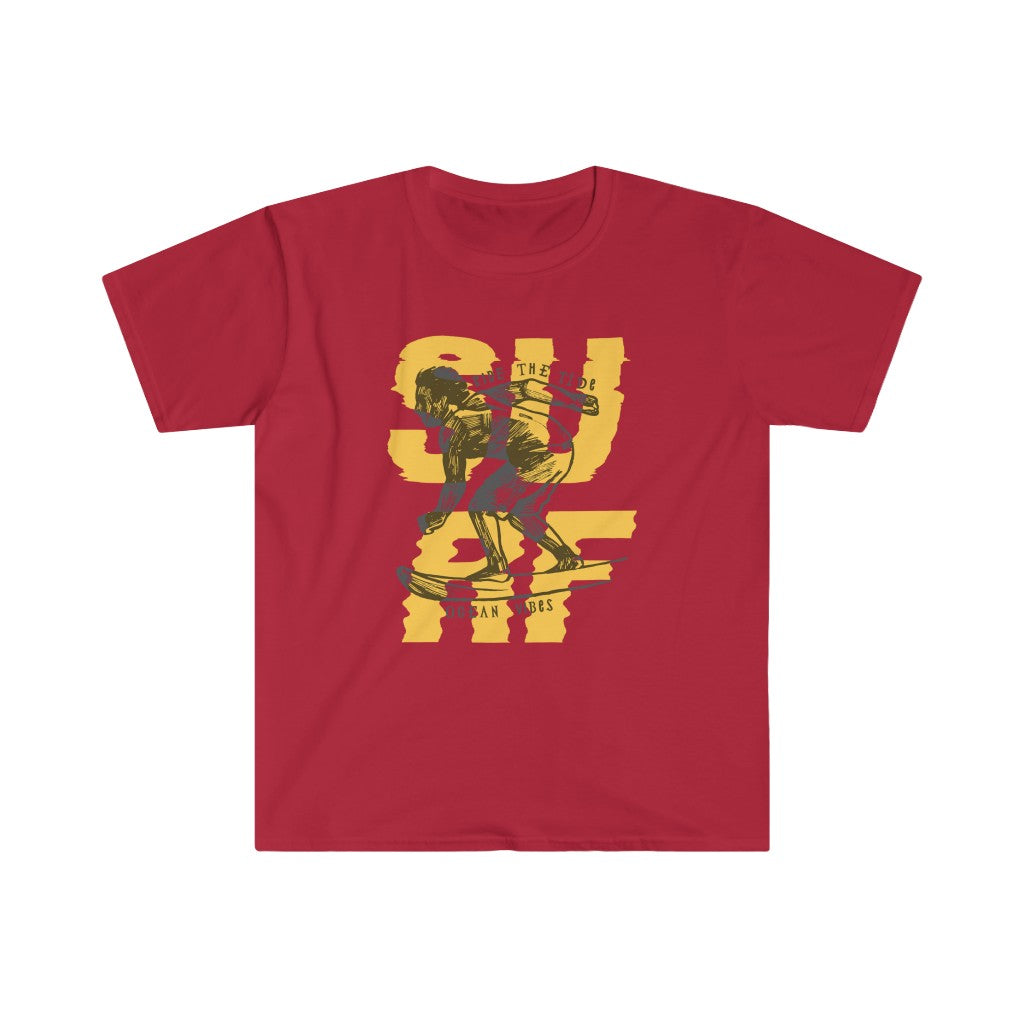 An on-trend red S U R F T-Shirt with the word SURF on it.