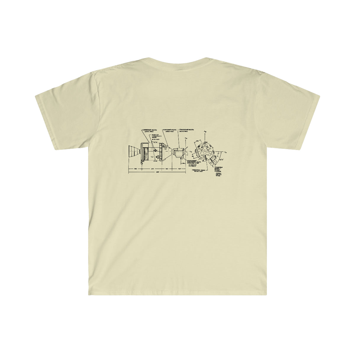 The back of a Deep Space Shuttle t - shirt showing a diagram of a machine from One Tee Project.