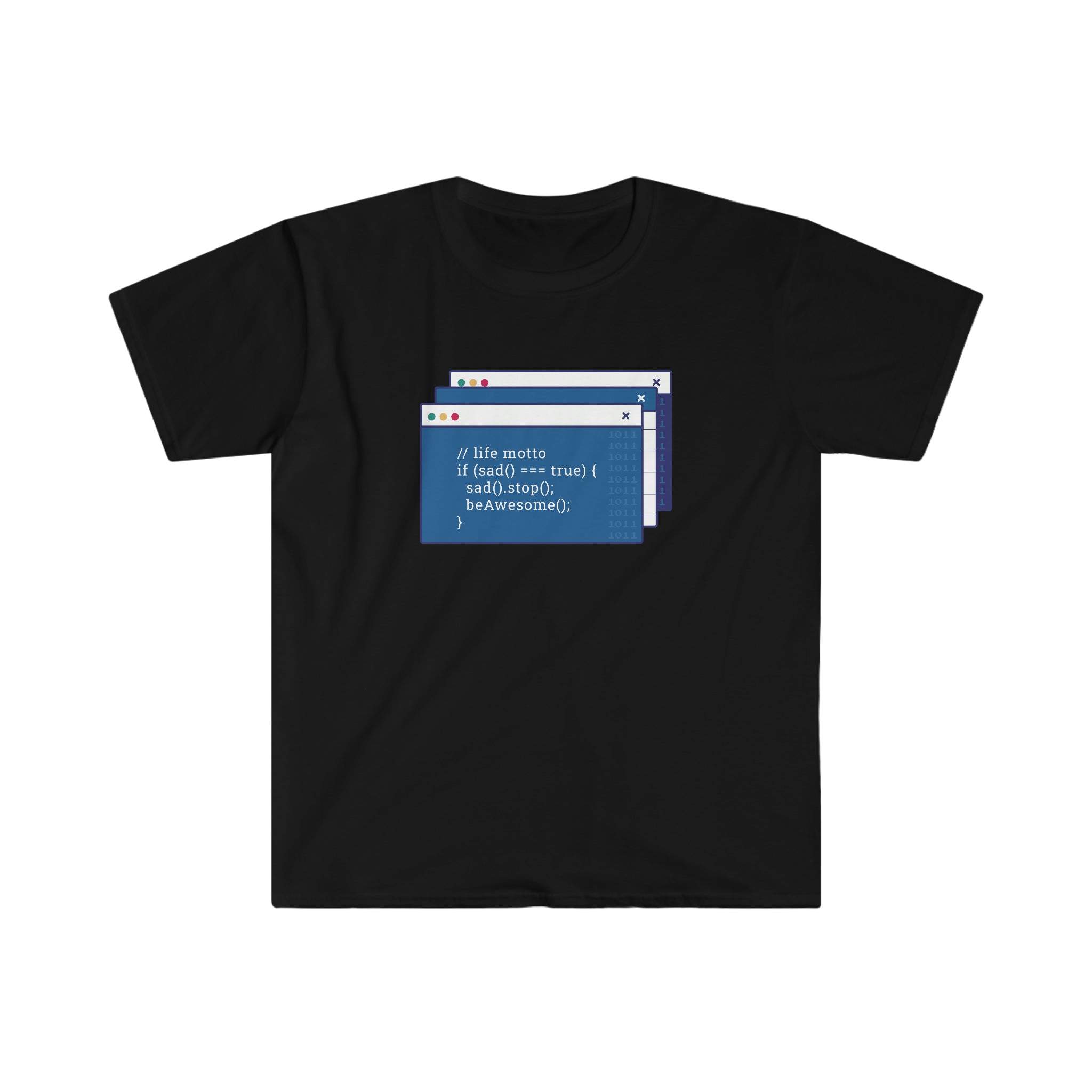 A Coding is Fun t-shirt with an image of a computer screen, made by Printify.