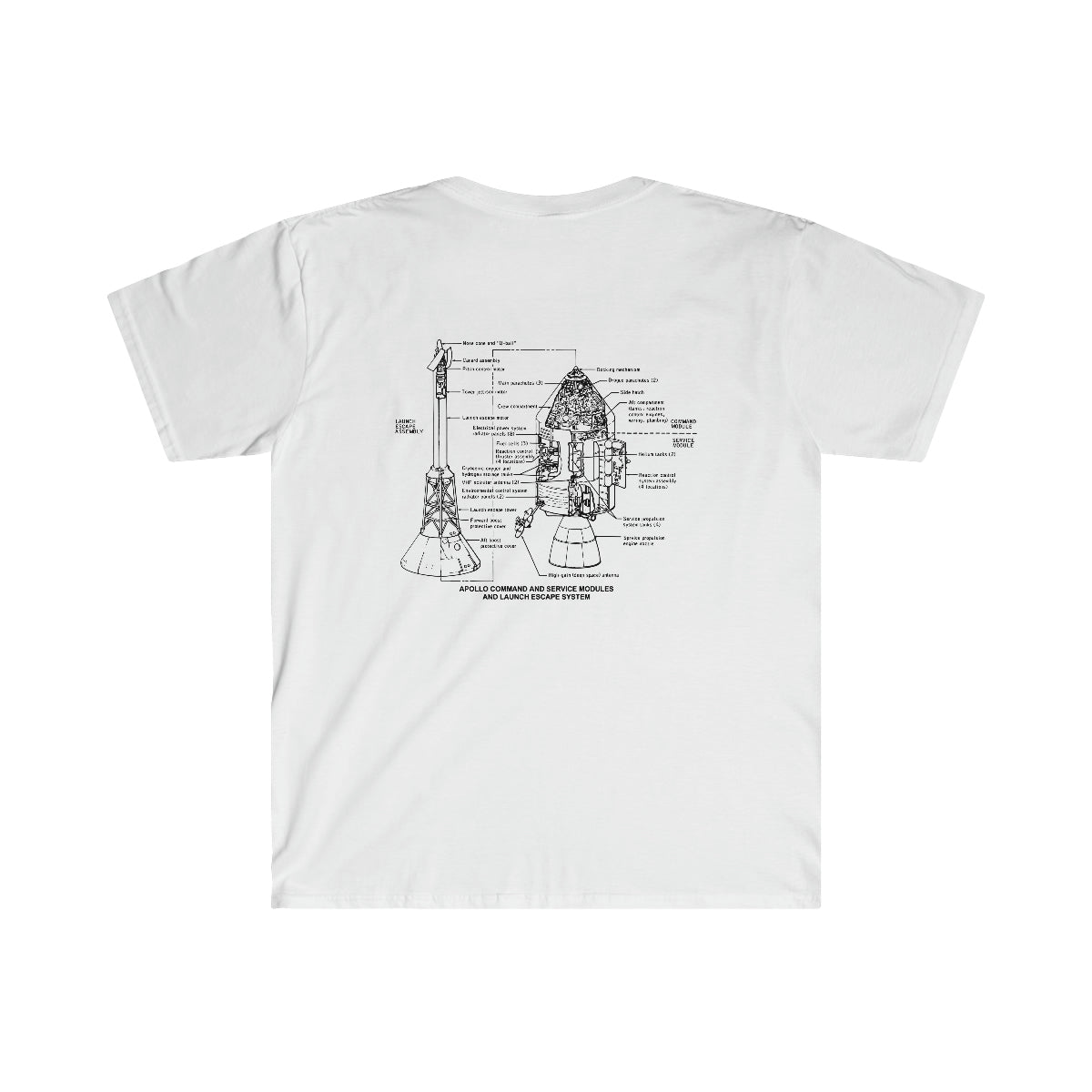 This historic Apollo Command & Service Module T-Shirt features a diagram of a spacecraft from the Apollo space program.