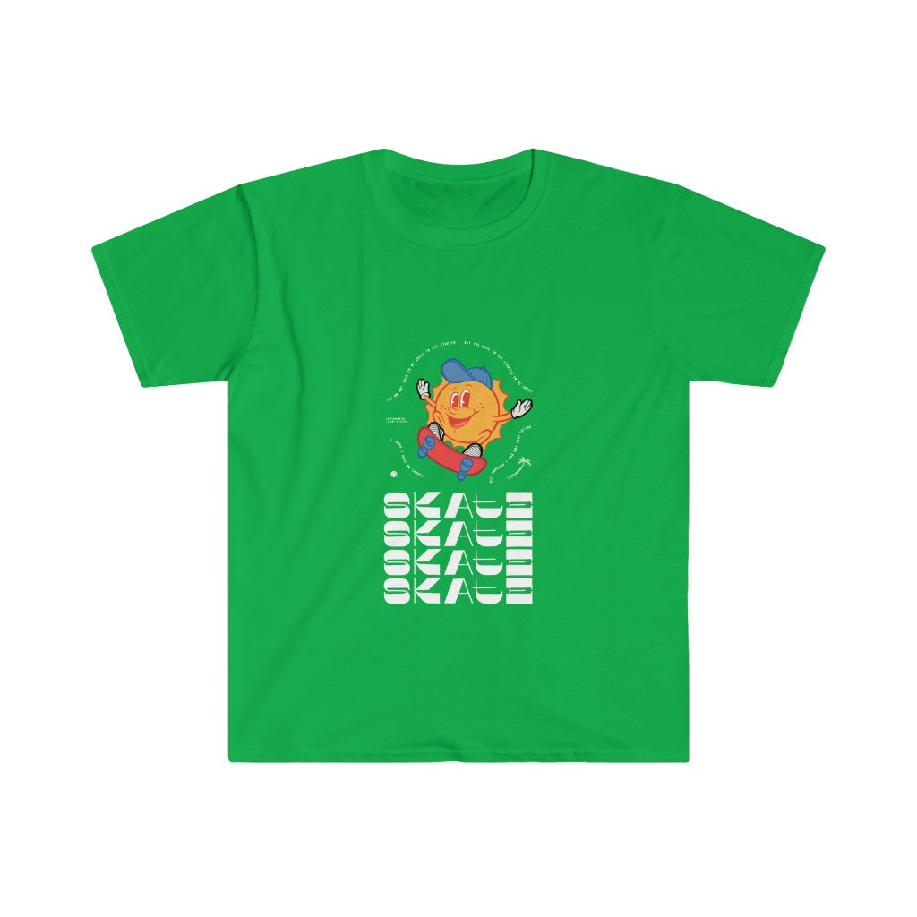 A green Skate Skate Skate Tshirt T-Shirt with a skate cartoon character on it.