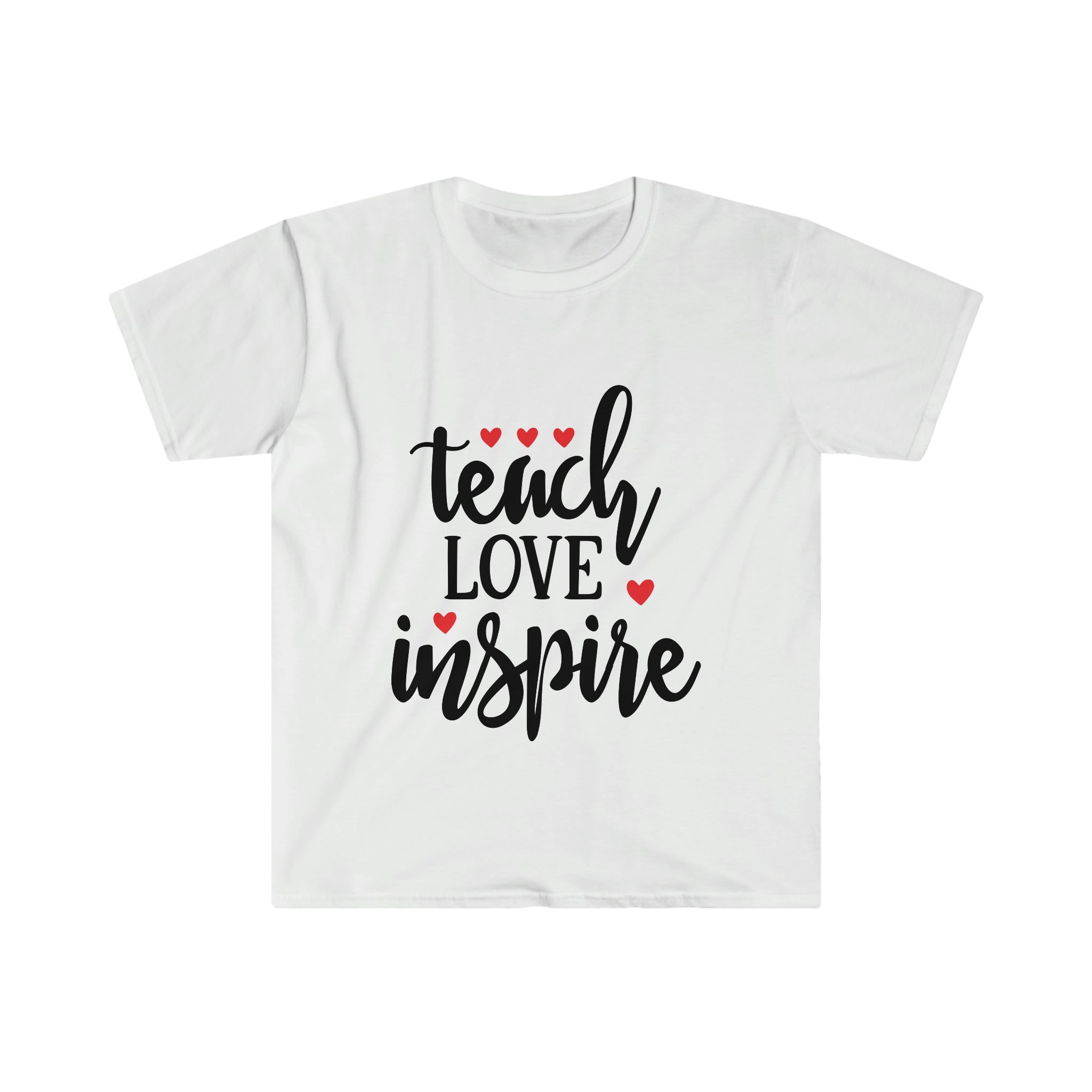 A teacher's Teach, Love, Inspire T-Shirt displaying a motivational message to teach, love, and inspire.