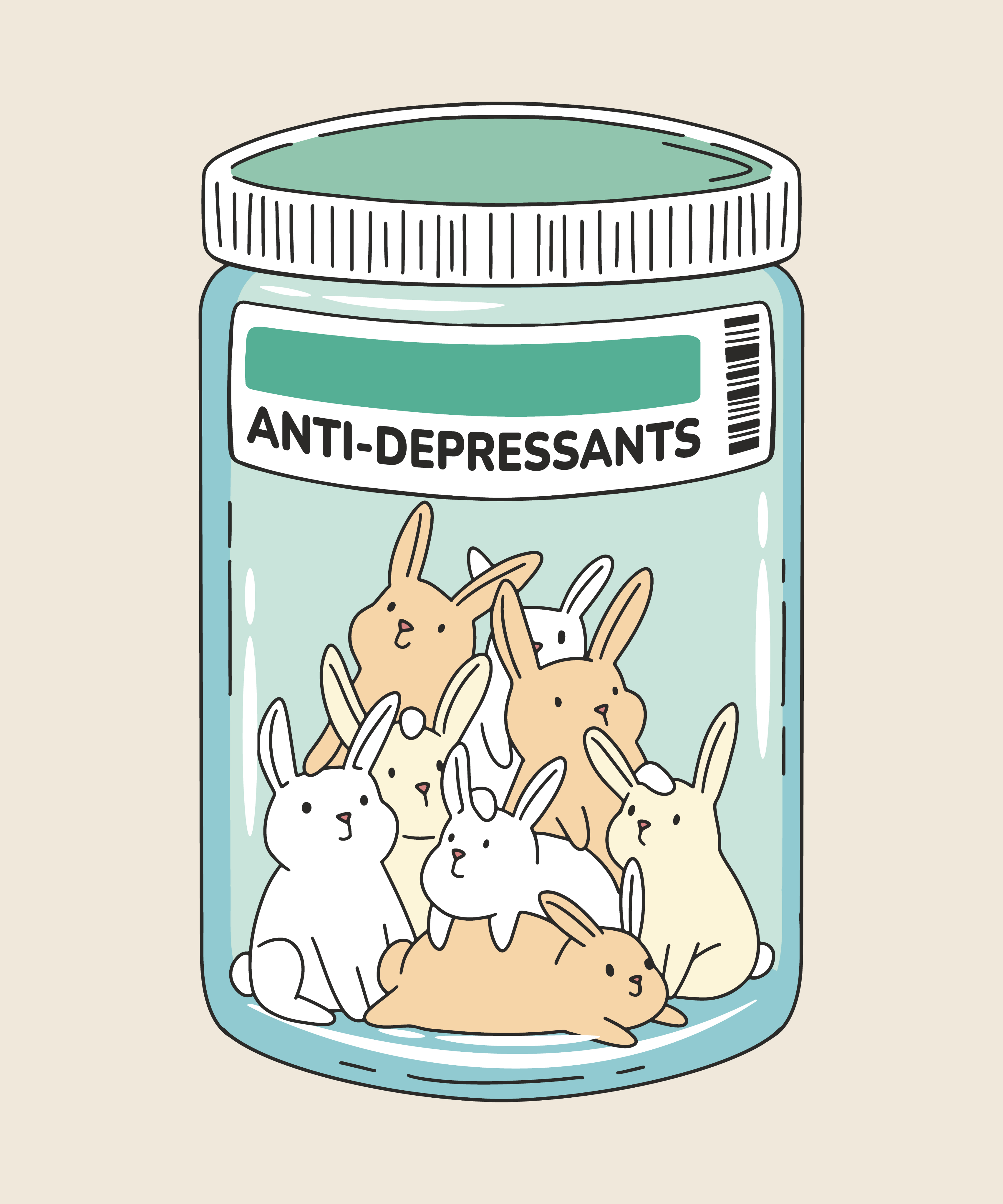 Antidepressants Bunnies T-Shirt in a stylish jar.