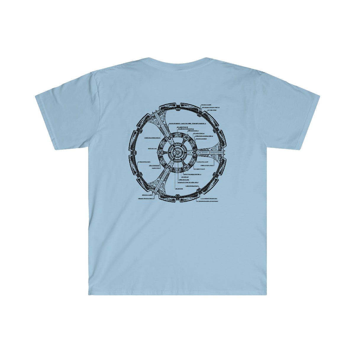 A Limited Edition Space Station T-Shirt with a graphic design of a wheel.