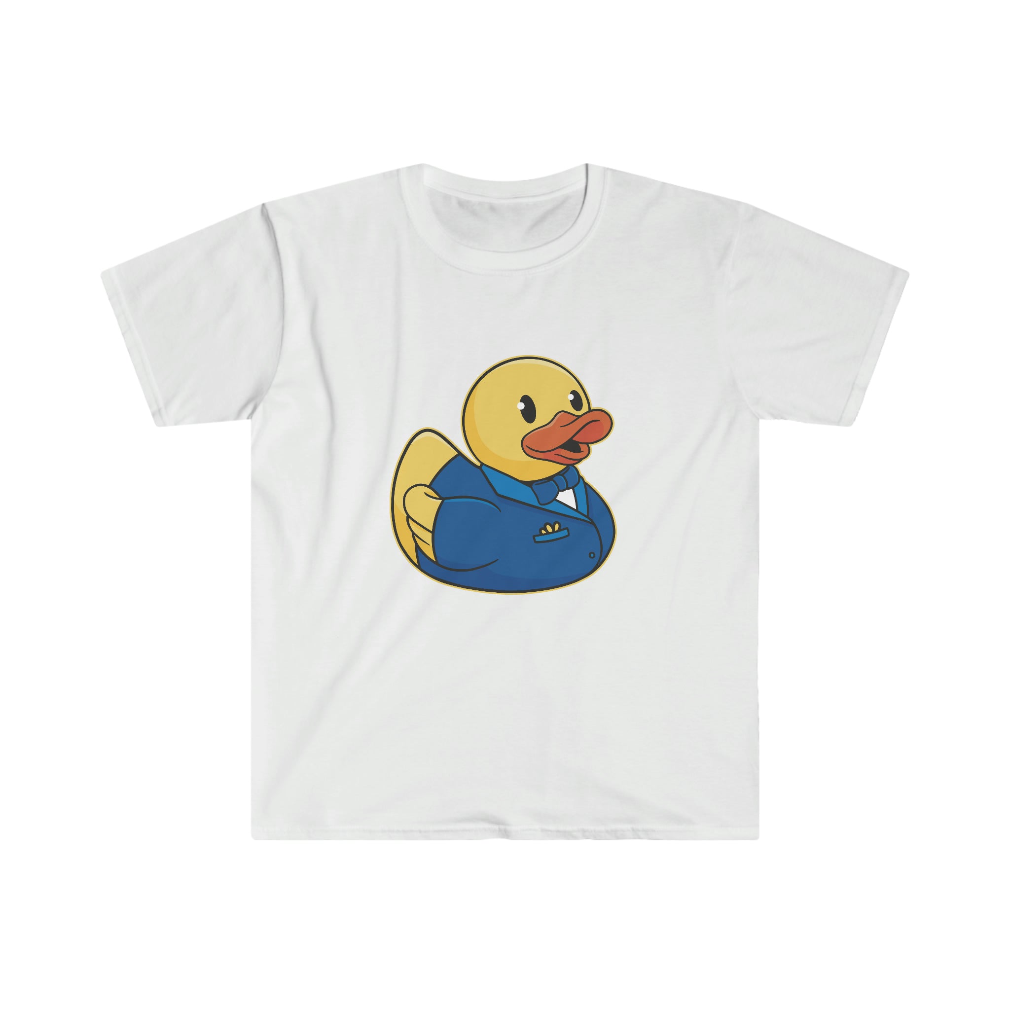 A trendy white Groom Duck T-Shirt featuring a playful cartoon duck.