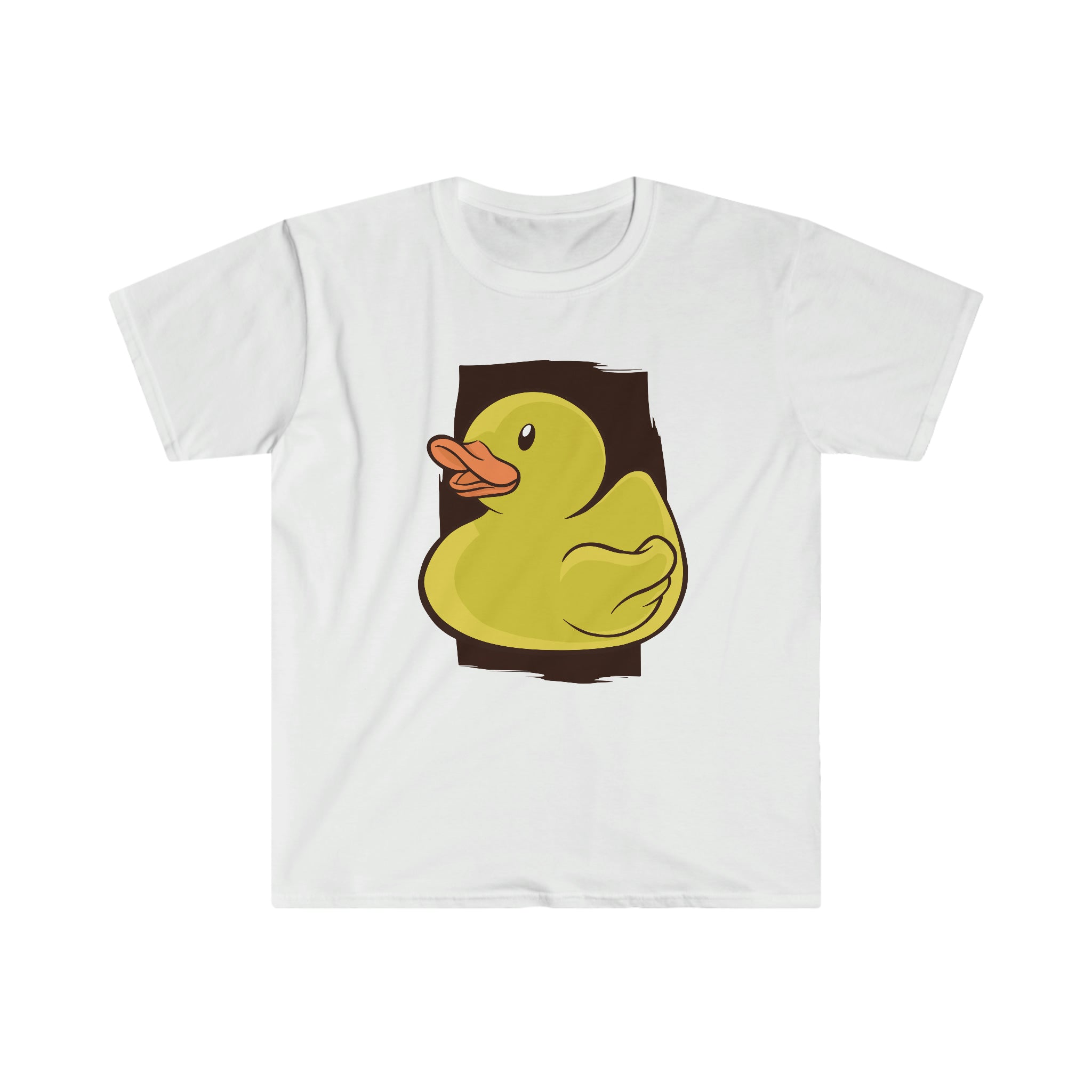 A white t-shirt with a yellow Classic Duck from Printify on it.