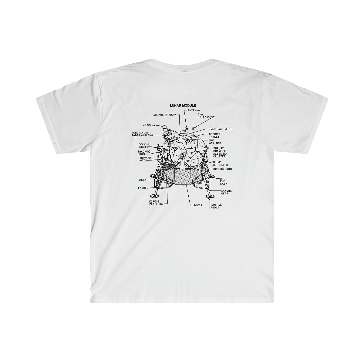 A Moon Landing T-Shirt featuring a diagram of a spacecraft, paying homage to the moon landing and astronauts.