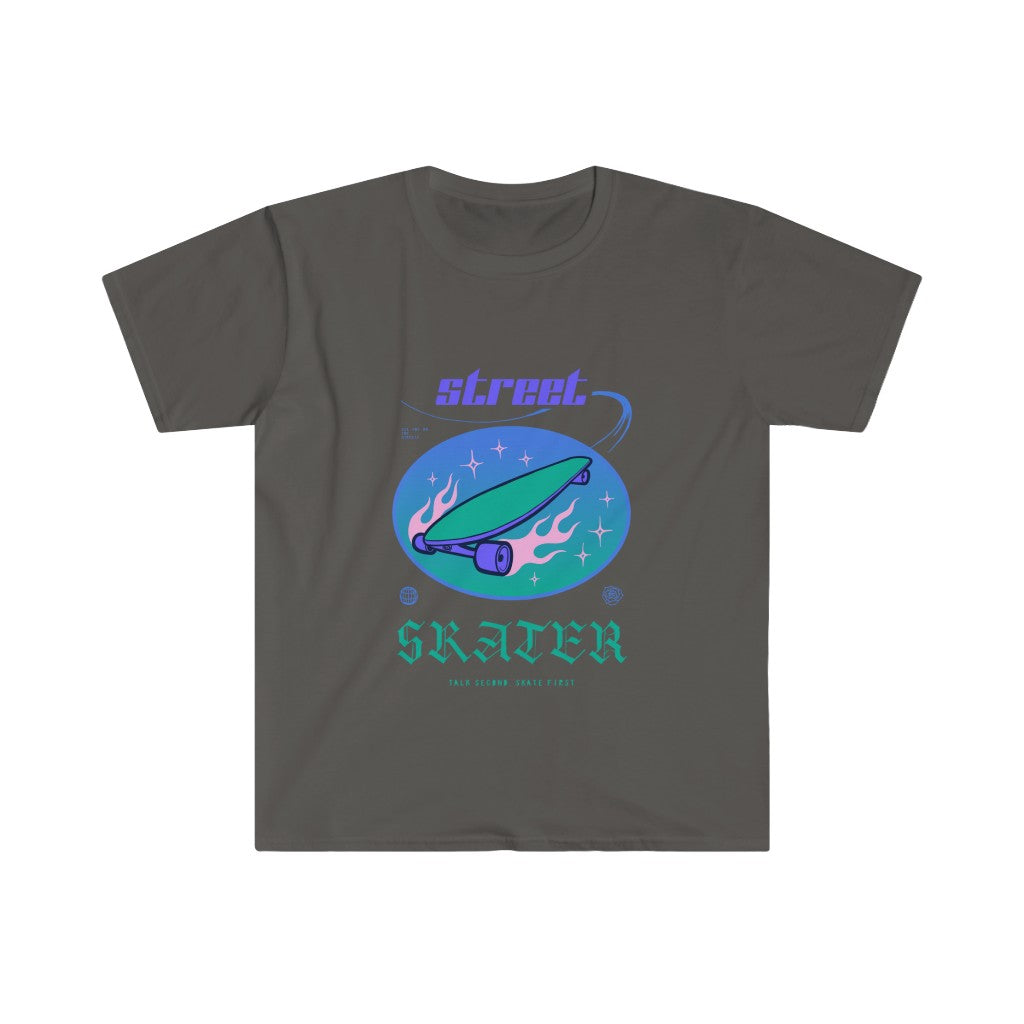 A Street Skater T-Shirt with a spaceship and a rocket on it.
