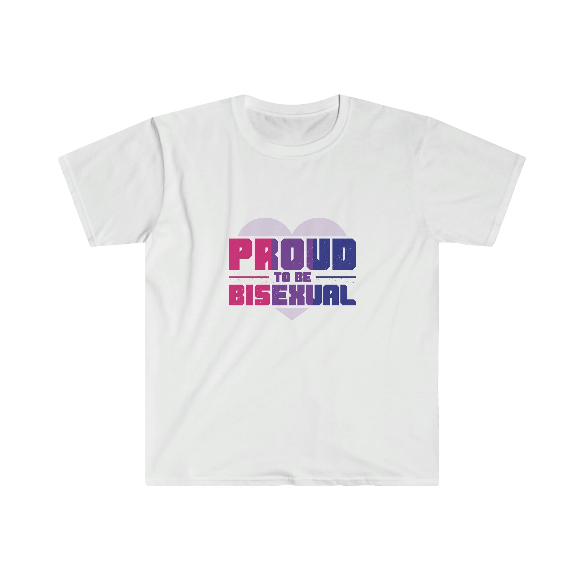 A white Proud to Be Bi T-Shirt, perfect for showing support for the LGBTQ+ community.