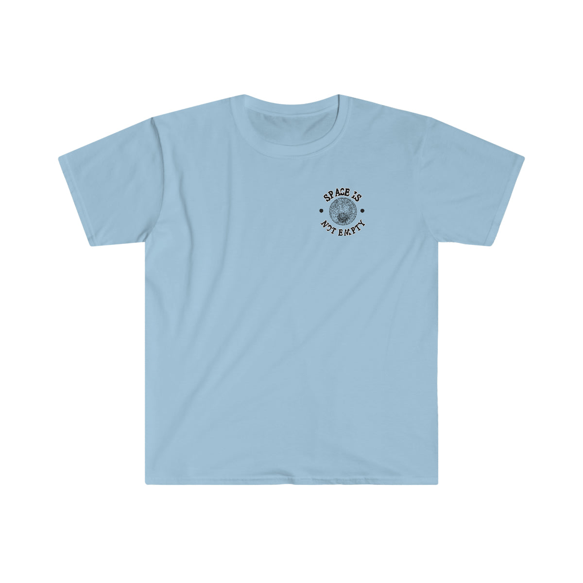 A Lunar Accenting T-Shirt with a light blue stylish t-shirt with a circle on it.