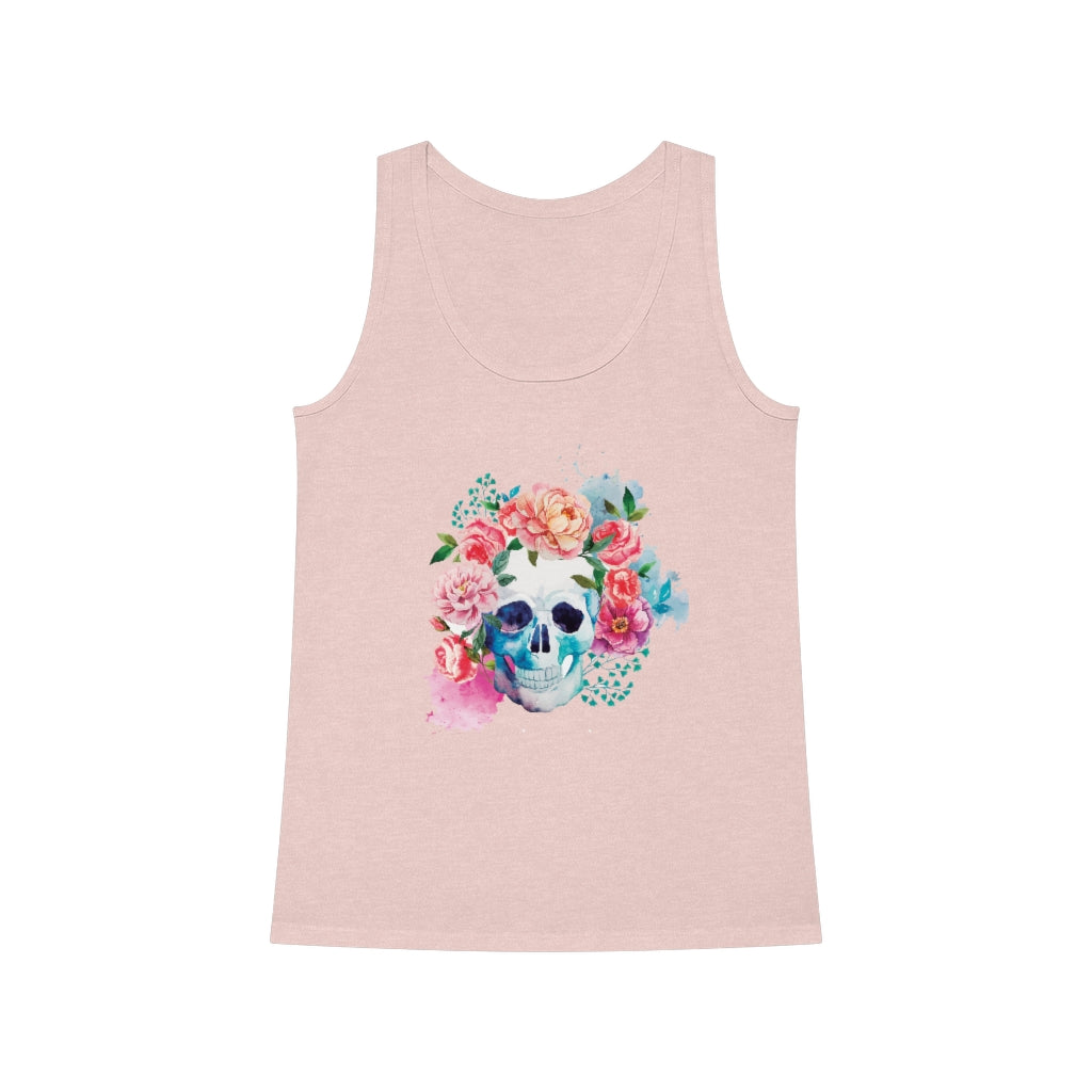 An organic cotton Flowery Skull Yoga Tank Top with a skull and flowers on it.