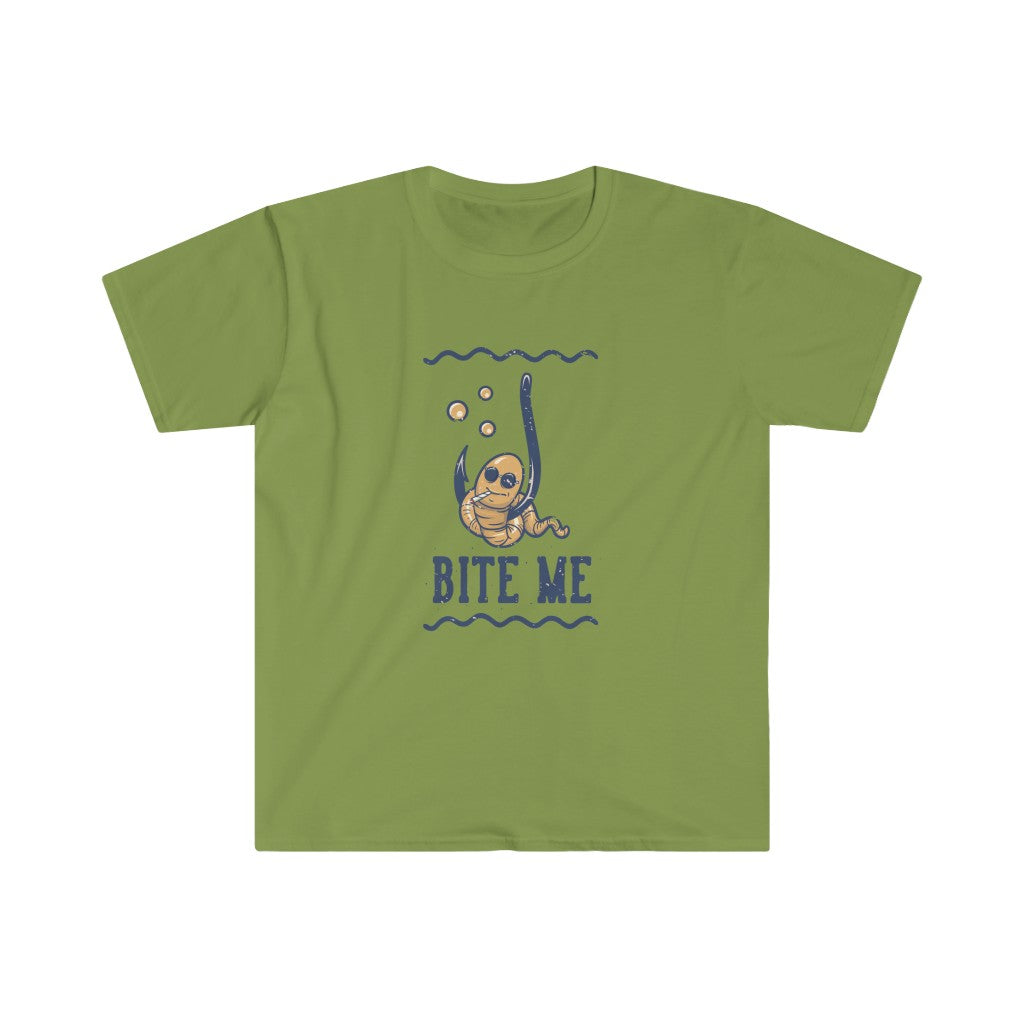 A playful green Bite Me T-Shirt with humor.