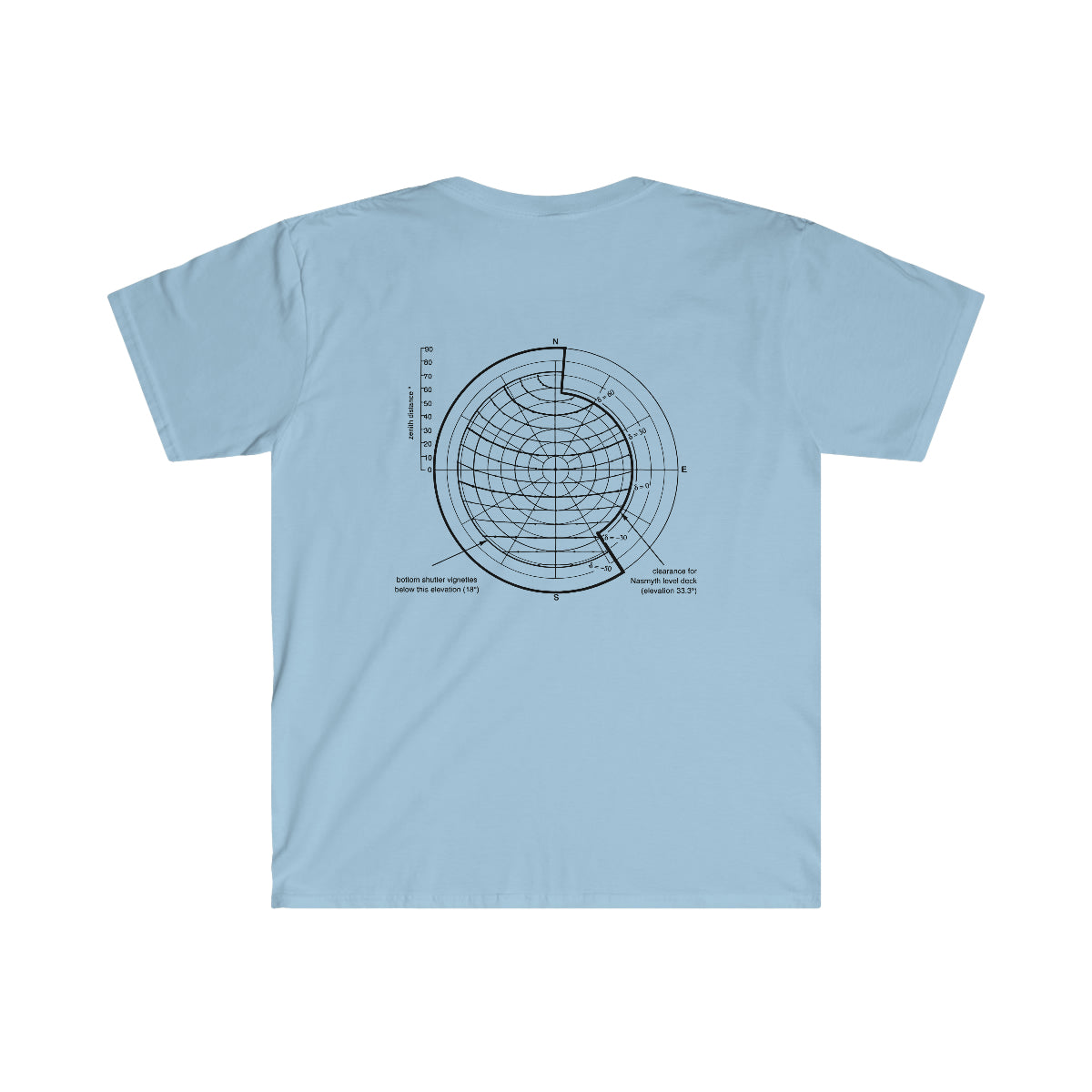 A light blue Spherical Angles T-Shirt made of cotton with an image of a globe available in different sizes.