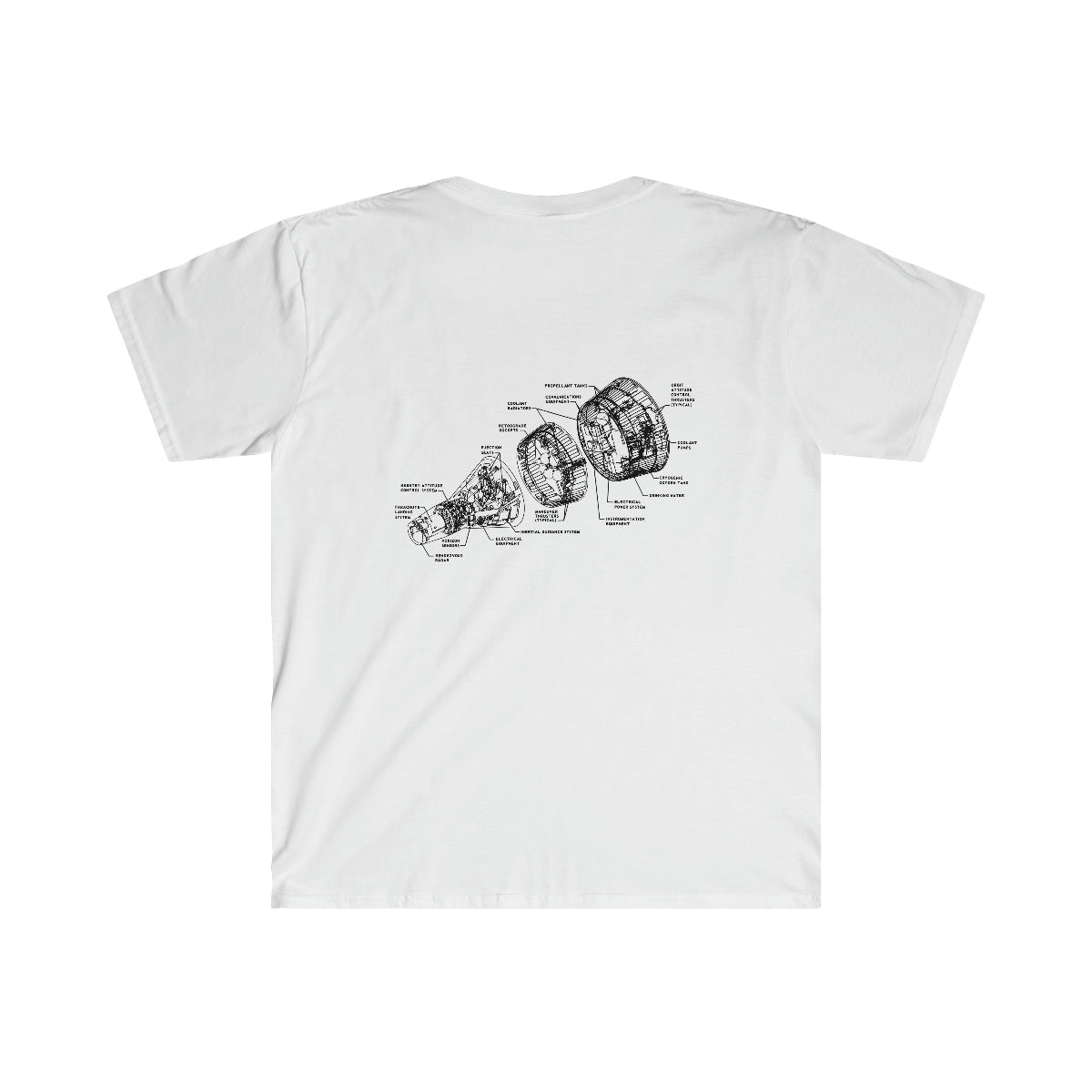 A Stages of Landing T-Shirt with a print of a diagram of a gearbox.