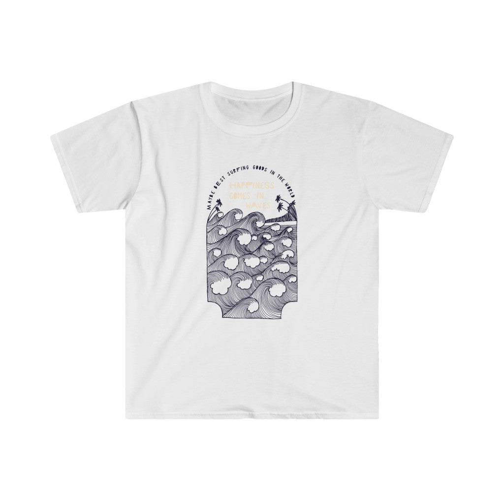 A Happiness Comes in Waves T-shirt with a graphic design that exudes positive vibes.
