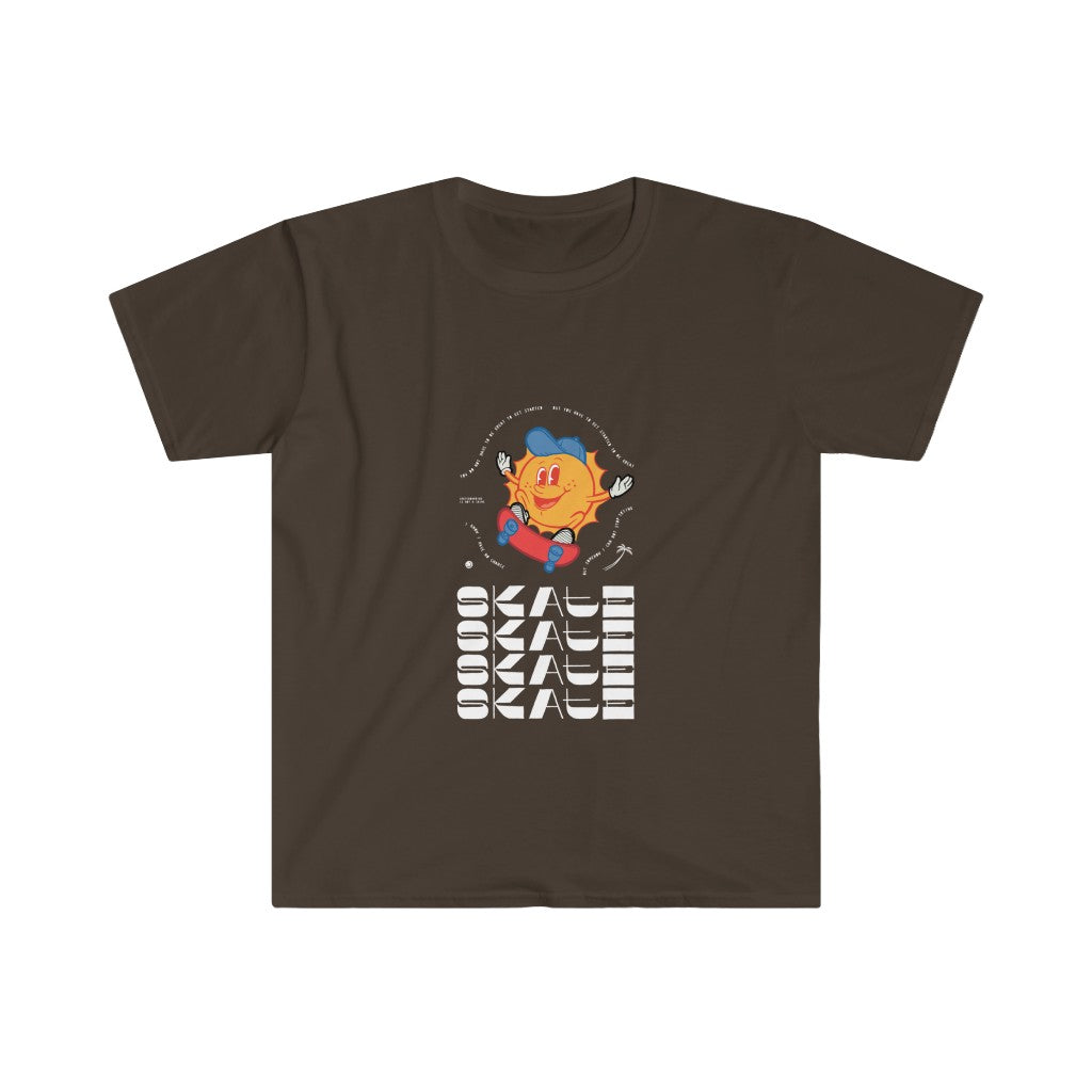 A cartoon character printed on a Skate Skate Skate Tshirt T-Shirt that embodies skate culture.