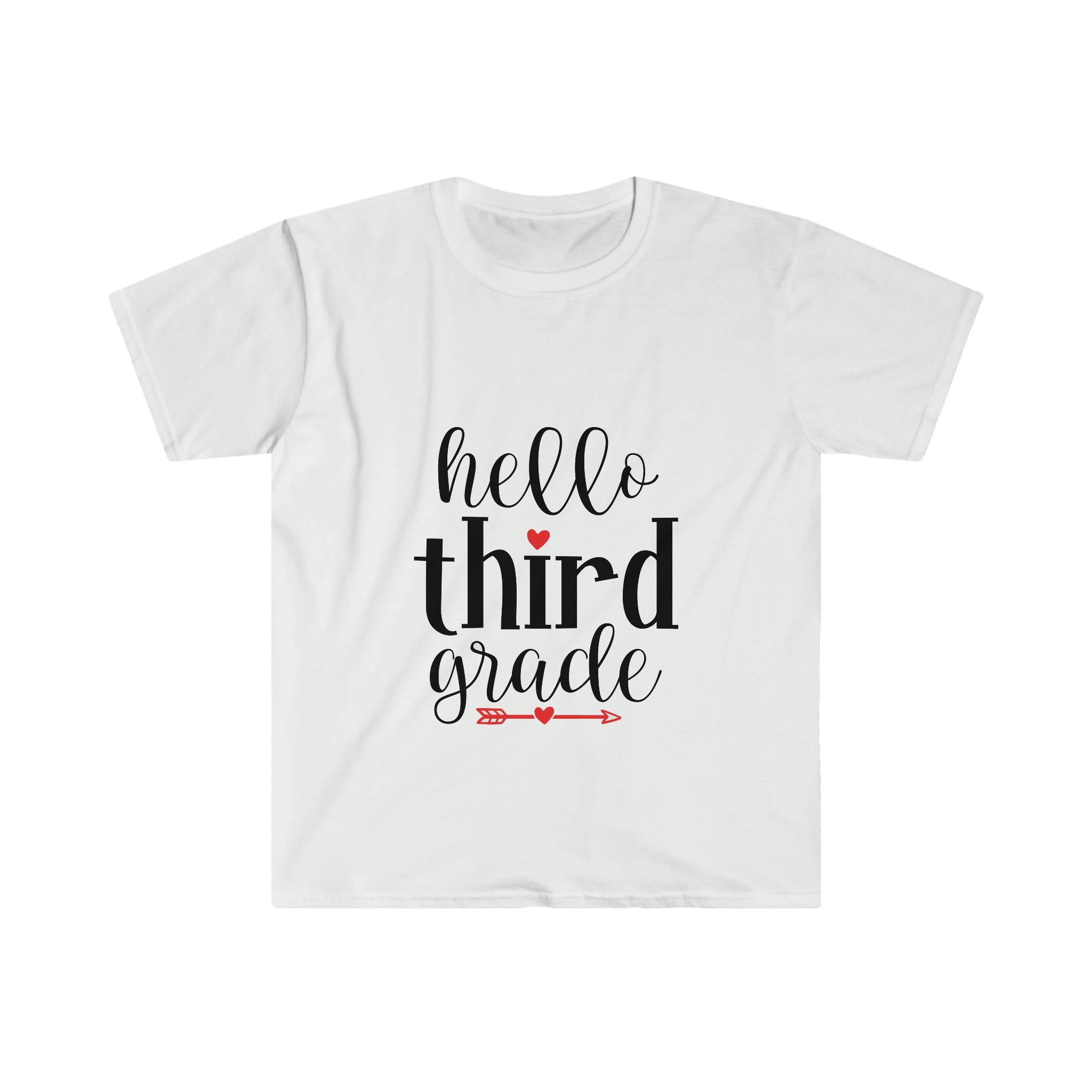 A Hello Third Grade T-Shirt with black text.